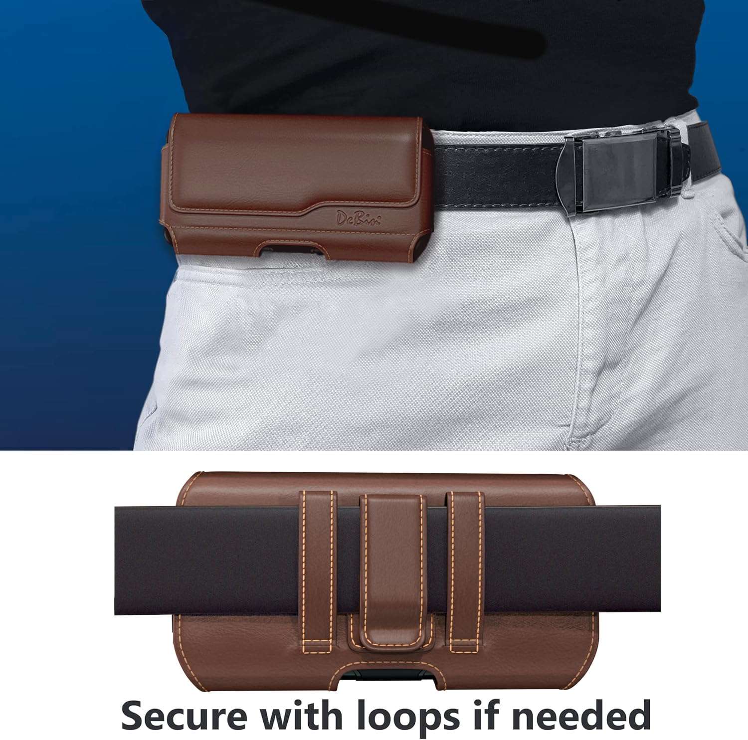 DeBin Holster for iPhone 17 17 Pro 16 16e 16 Pro 15, 15 Pro 14 13 12 11 X Xs 10 XR, Galaxy S25 S24 5G, S23, S22 - Cell Phone Belt Holder Clip Case Pouch Cover (Fit Cellphone with Case on) Black 5