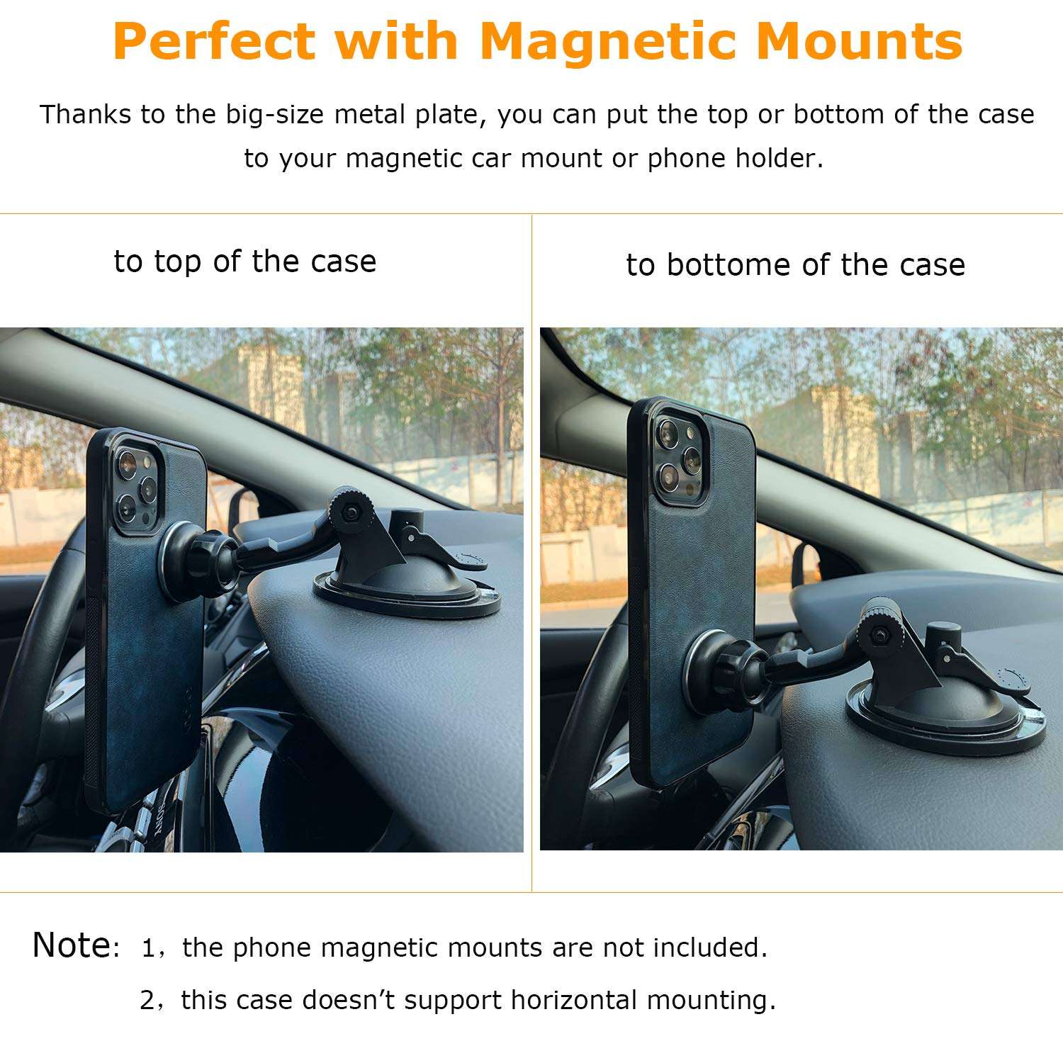 molzar GripBig Series iPhone 12 Pro Max Case with TPU and Faux Leather, Built-in Metal Plate for Magnetic Car Mount, Wireless Charging Support, Compatible with iPhone 12 Pro Max, Black/Blue 4