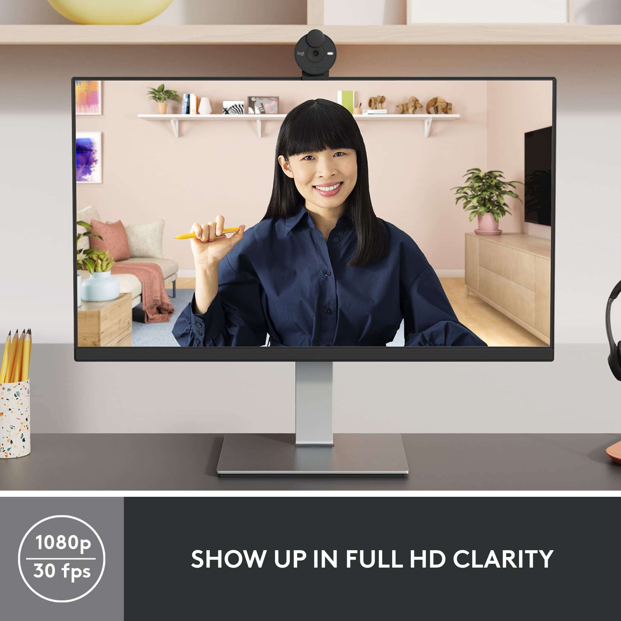 Logitech Brio 301 Full HD Webcam with Privacy Shutter, Noise Reduction Microphone-Off White + Litra Glow Premium LED Streaming Light with TrueSoft, adjustable monitor mount 2