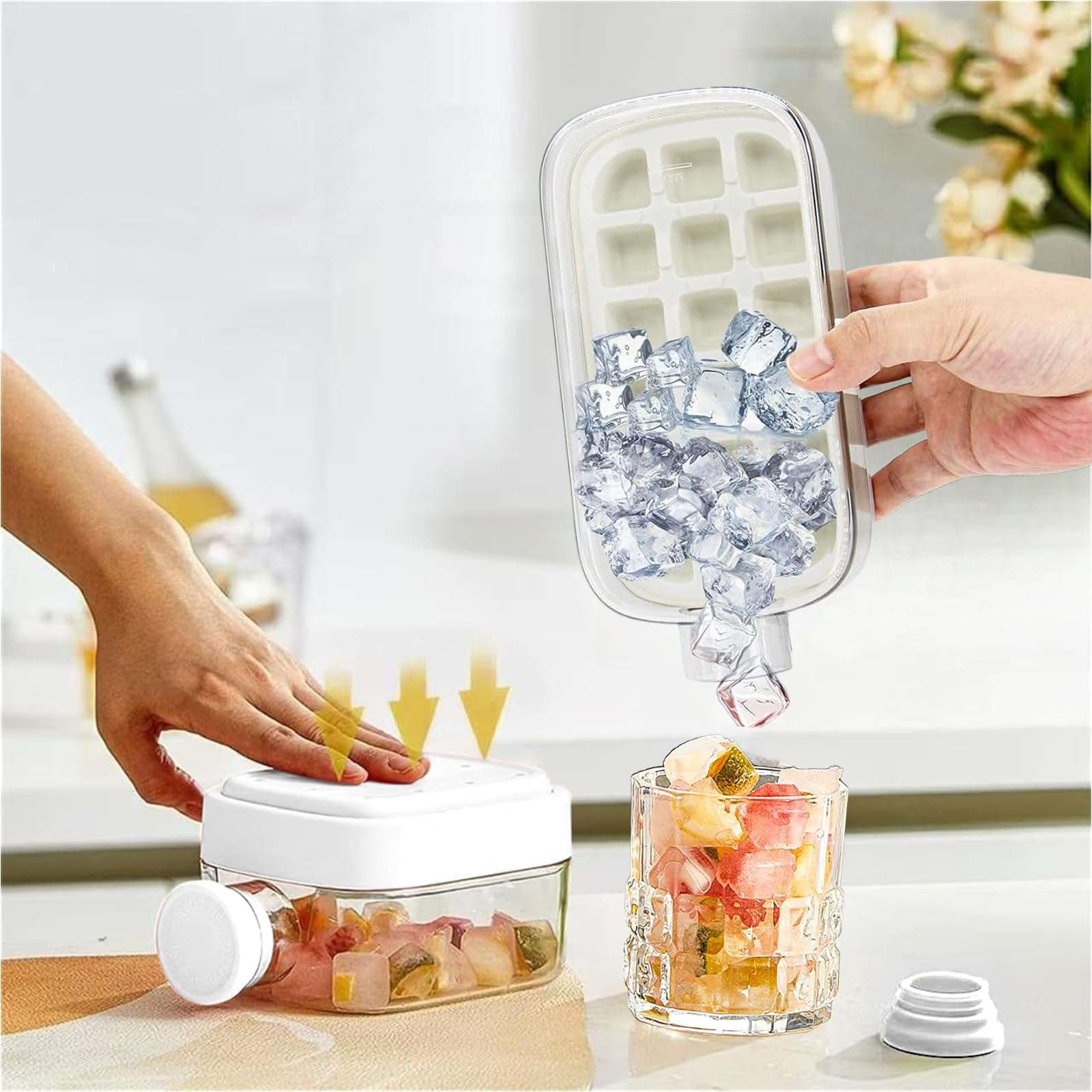2-in-1 Ice 500ml Cube Bottle with Straw - Easy Press Ice Tray Water Bottle, Leak Proof Lid, Touch-free Vertical Ice Maker for Freezer, Travel, Gym & Home Use 5