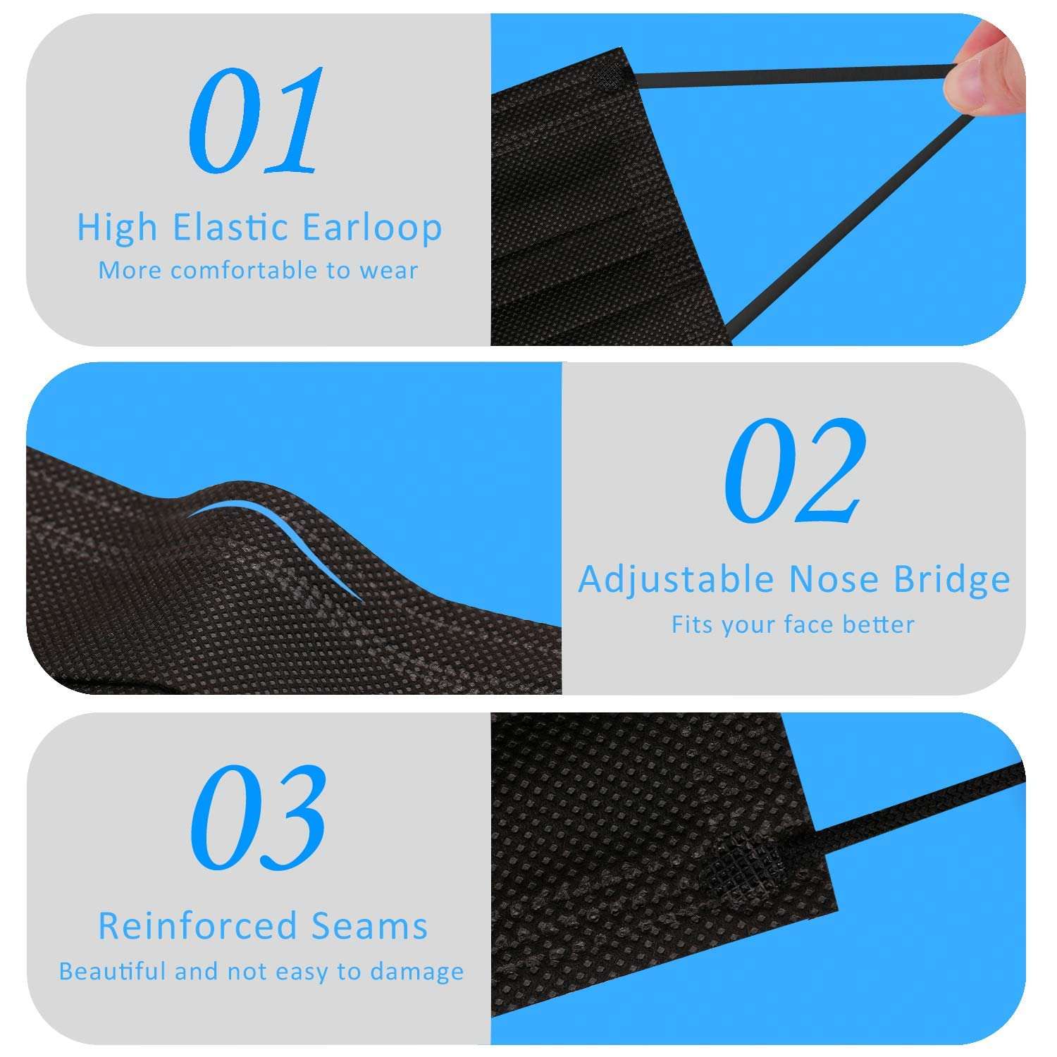 Hotodeal Disposable Face Masks, Lightweight Breathable Facial Masks for Adult, Men, Women, Indoor, Outdoor Use 100 Pcs (Black) 4