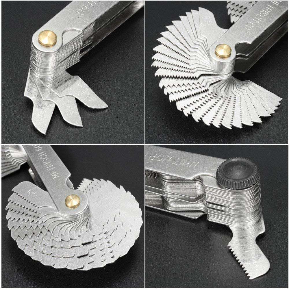 5Pcs Stainless Steel Screw Thread Pitch Cutting Gauge Tool Set, 51Pcs America SAE Type + 58 Pcs Metric & America SAE Type & British Whitworth + 3Pcs Center Gage 6