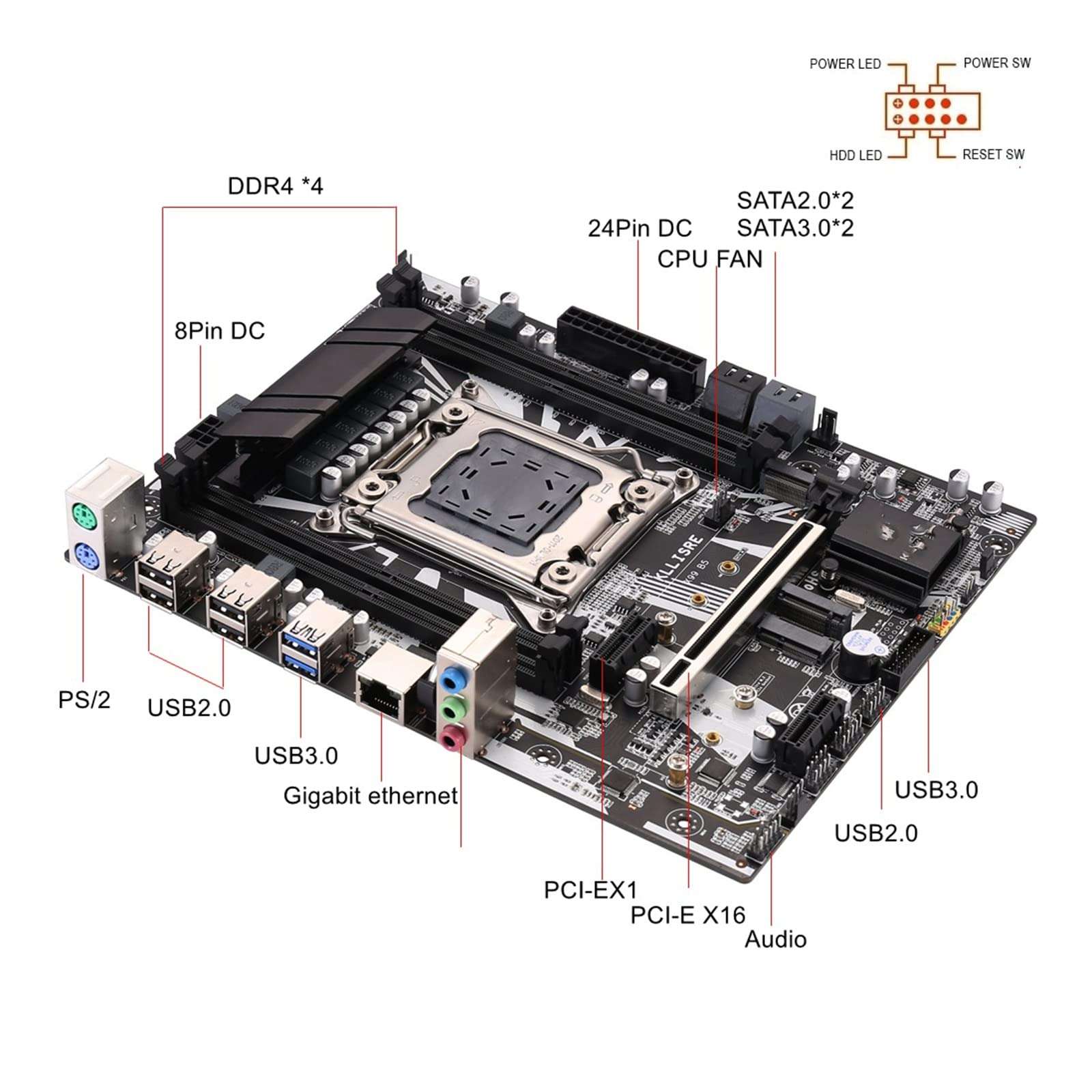 DISPRA Motherboard Gaming Fit for Kllisre X99 Motherboard Combo Kit Set XEON E5 2670 V3 LGA 2011-3 CPU 2pcs X 8GB =16GB 2666MHz DDR4 Memory, DISPRA9524 3