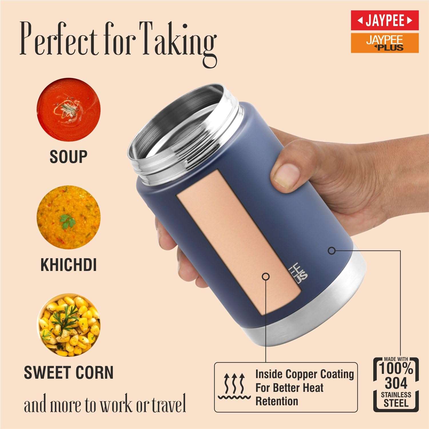 Jaypee Plus Nutri Jar Stainless Steel Vacuum Insulated Food Jar With Bag & Spoon|Hot And Cold Thermal Flask|Double Walled Scratch Resistant Ideal for Office, School, Gym & Travelling | 550 ml, Blue 6