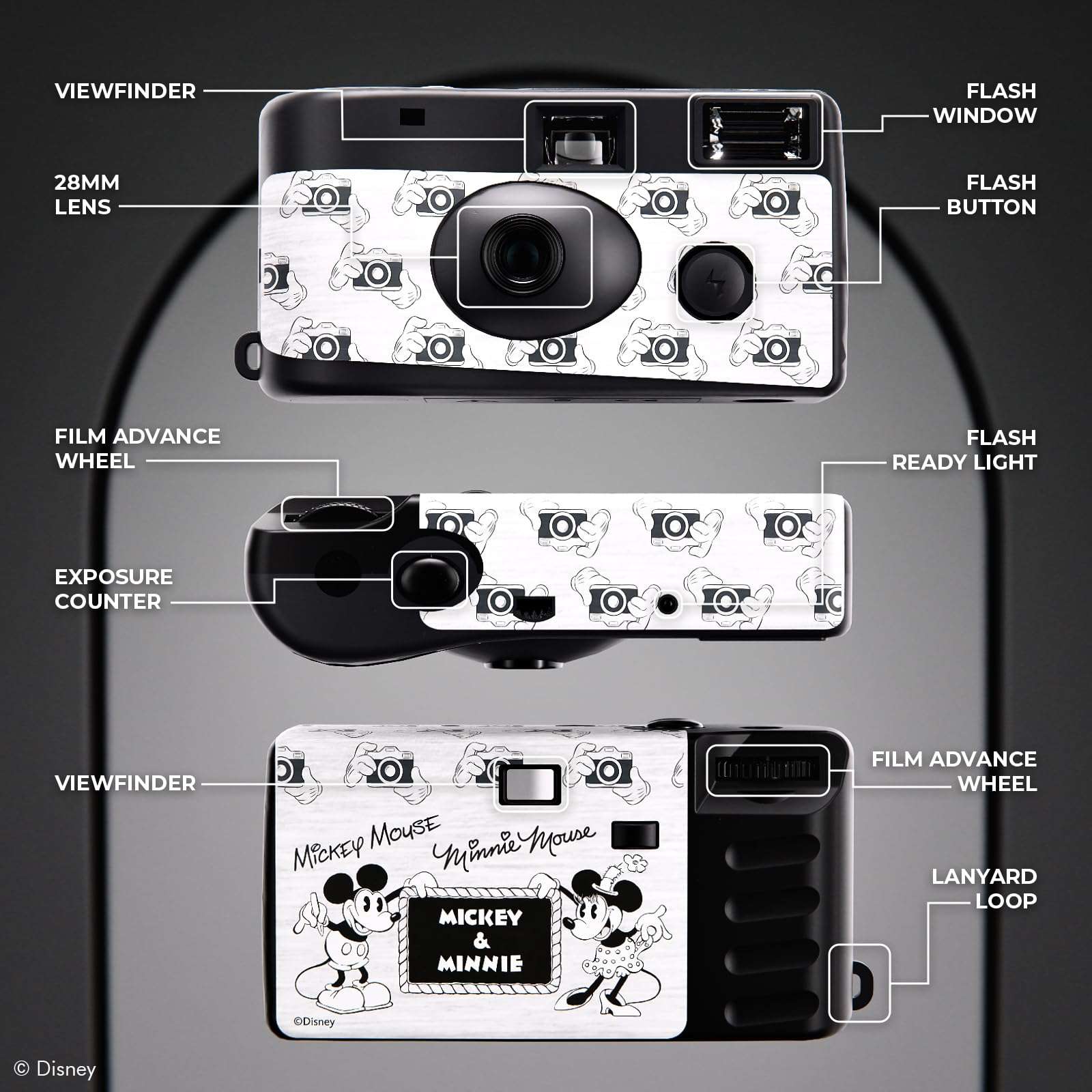 Disney Mickey Mouse Disposable Camera with Flash – 20 Exposure Film – Collectible Mickey Mouse Camera for Kids & Adults – Mickey Mouse GIfts for Women, Men, Kids and all Fans (Retro Mickey and Minnie) 4