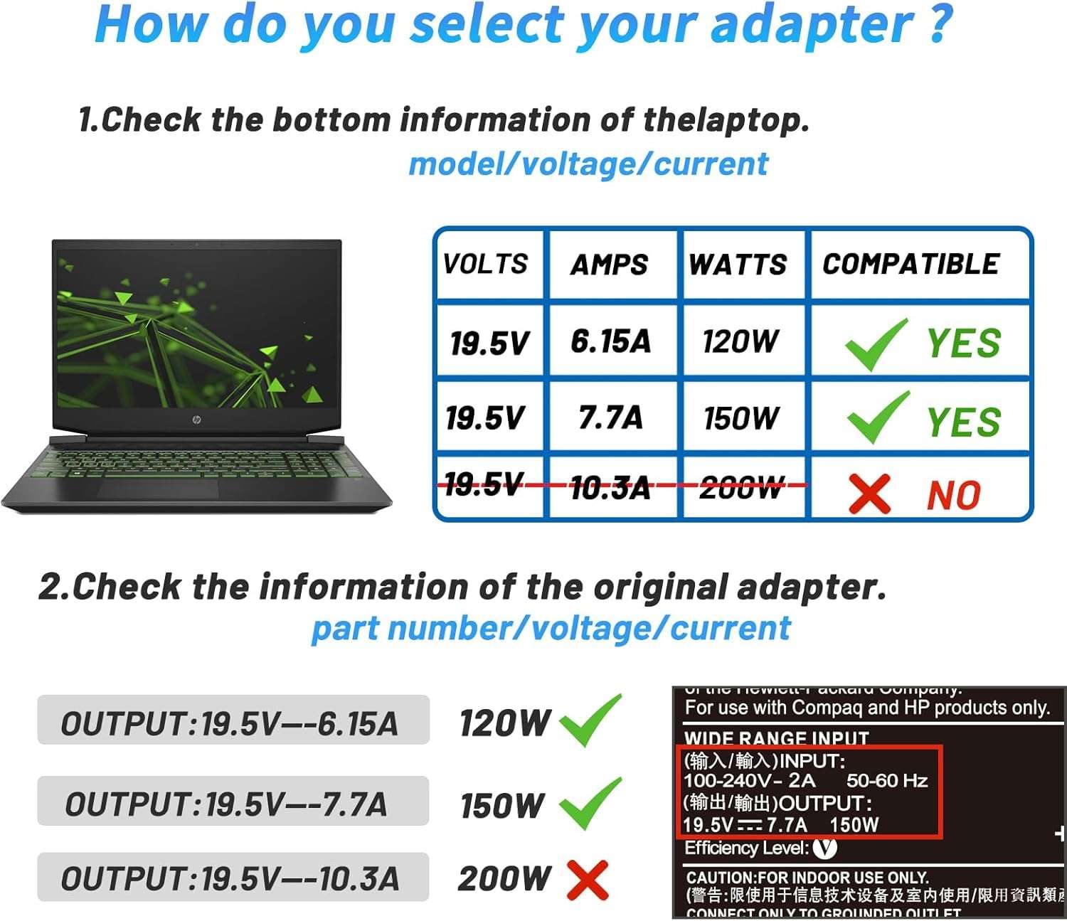 WeFly 150W Laptop Adapter Charger for HP TouchSmart 320-1000 320-1034 Desktop PC, Compatible with P/N: AL192AA#ABA, 462603-001, 463954-001 5