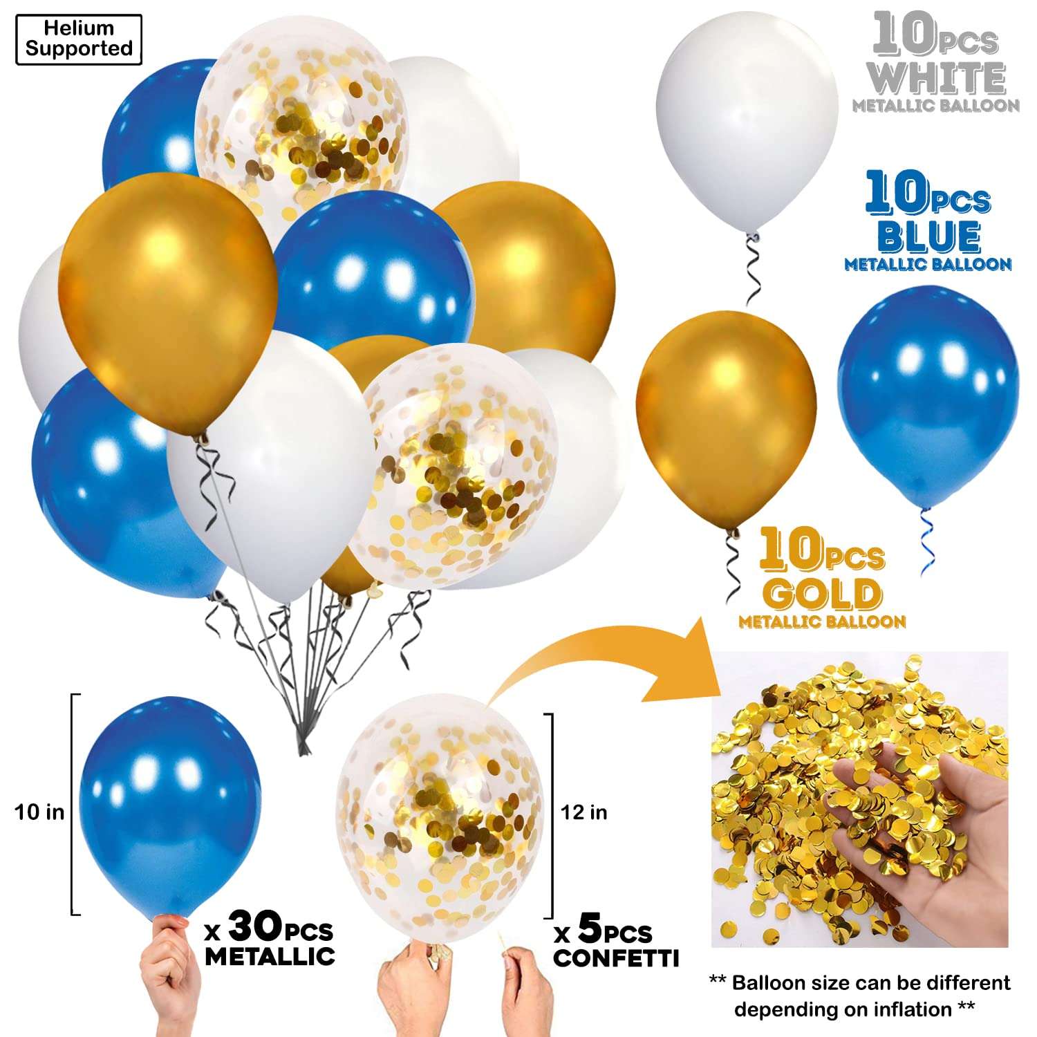 Zyozique Blue and Gold Birthday Decorations & Birthday Decorations For Men,Foil Curtain,Happy Birthday Banners,Mettalic Balloons,Balloon Pump,Confetti Balloons,Glue Dot,Ribbon,For Boys Birthday And Baby 1st Birthday Supplies (Pack of 41) 4