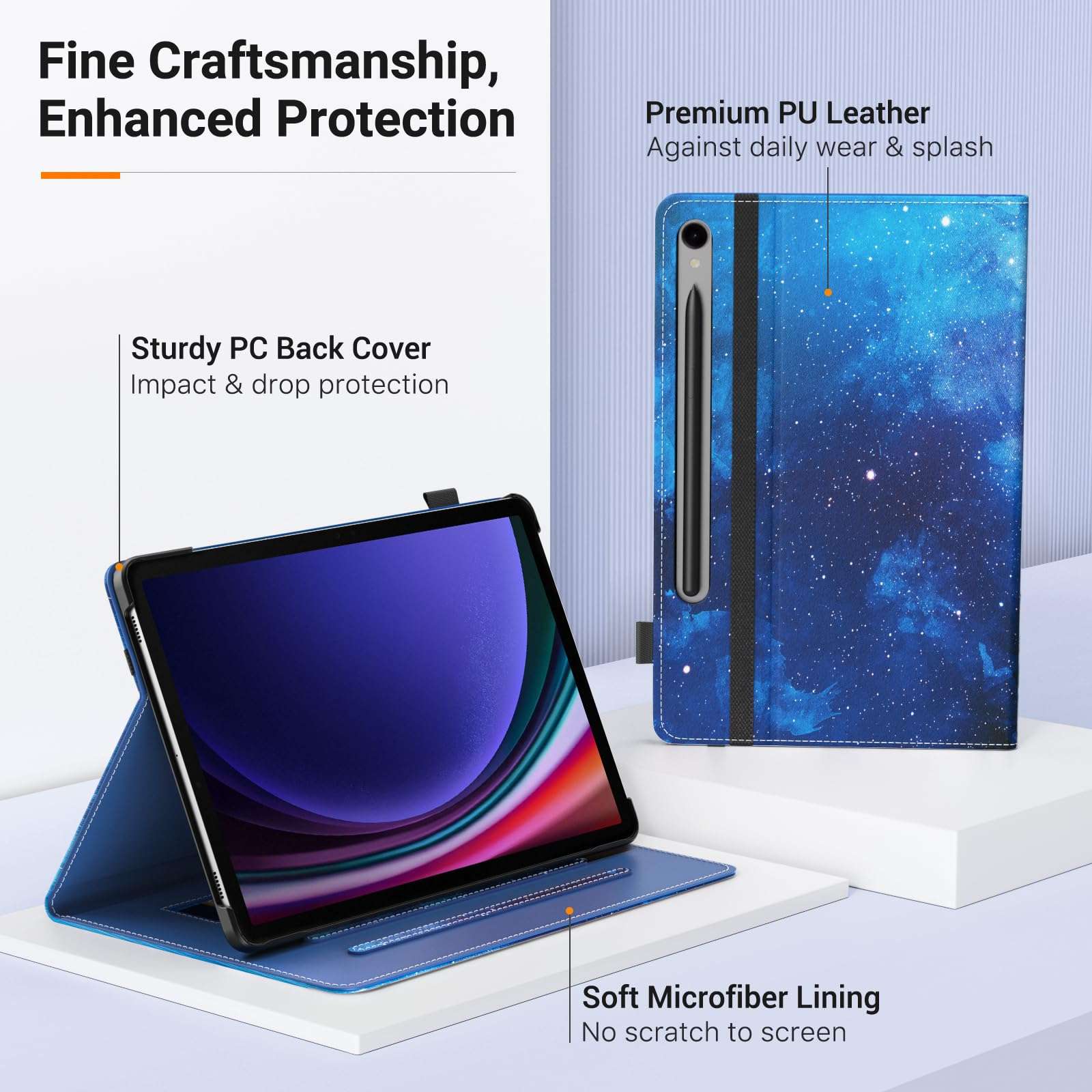 MoKo Case for Samsung Galaxy Tab S9 11-Inch 2023 (SM-X710/716B/718U) with S-Pen Holder, Hand Strap, Pocket, Multi-Angle Viewing Folding Stand Folio Cover Case for Galaxy Tab S9 2023, Blue Starry Sky 5