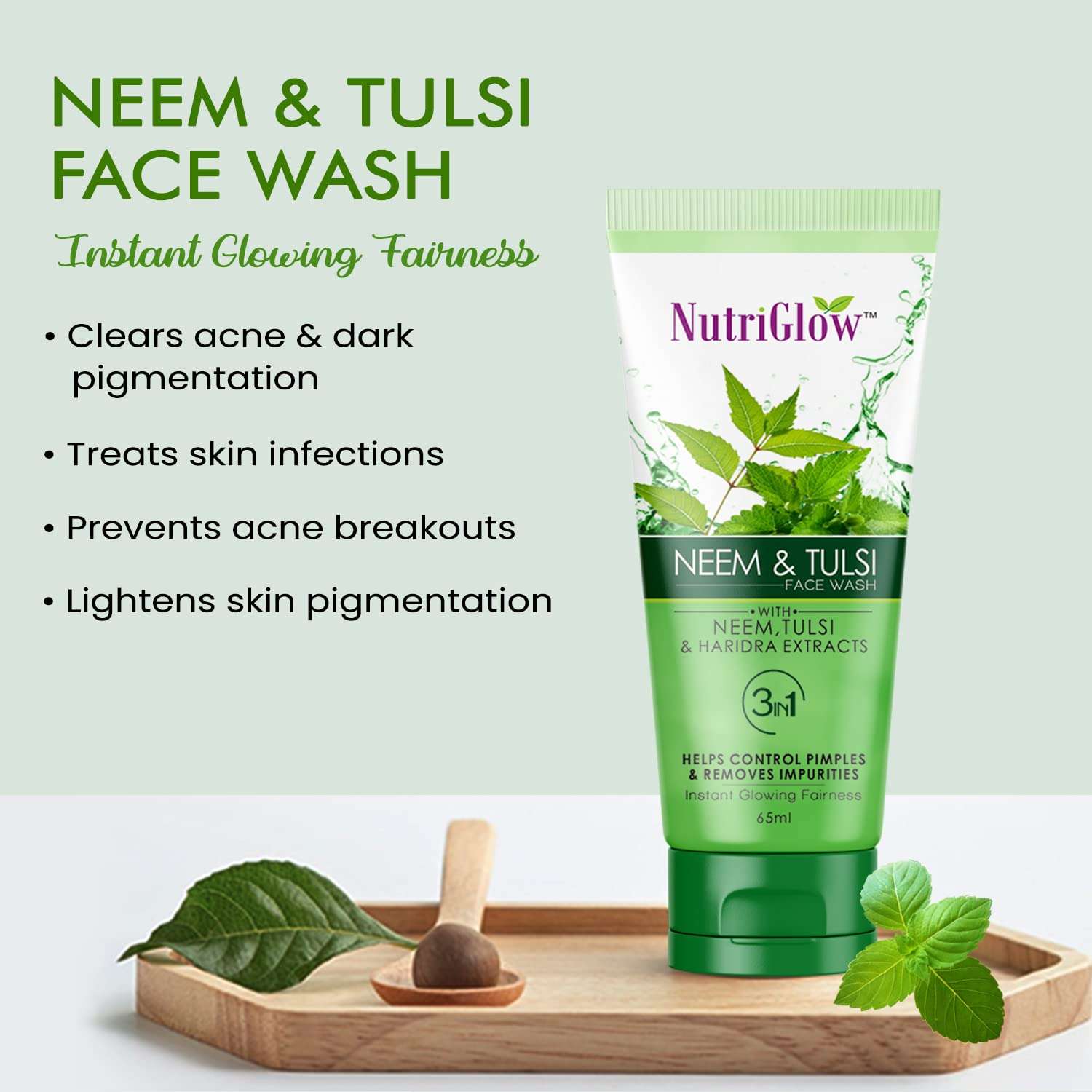 Nutriglow Neem & Tulsi Face Wash With Aloe Vera Extract For Cleanser, Pimple Care Solution, Fresh Feel Purifying, Removes Impurities, 65ml Each, Pack of 2 5