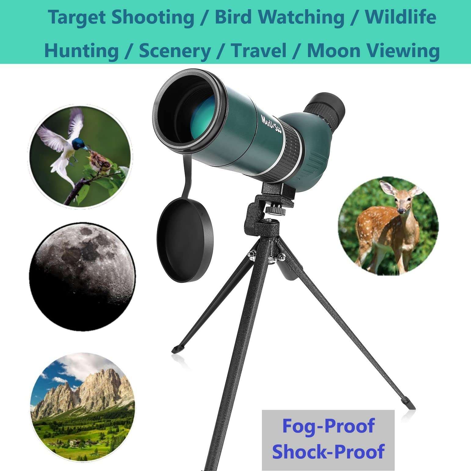 MaxUSee High Definition 20-60x60 Zoom Spotting Scope with Tripod Carry Bag Phone Adapter, BAK4 Prism & FMC Lens Shock-Proof for Bird Watching Wildlife Scenery Moon Viewing 4