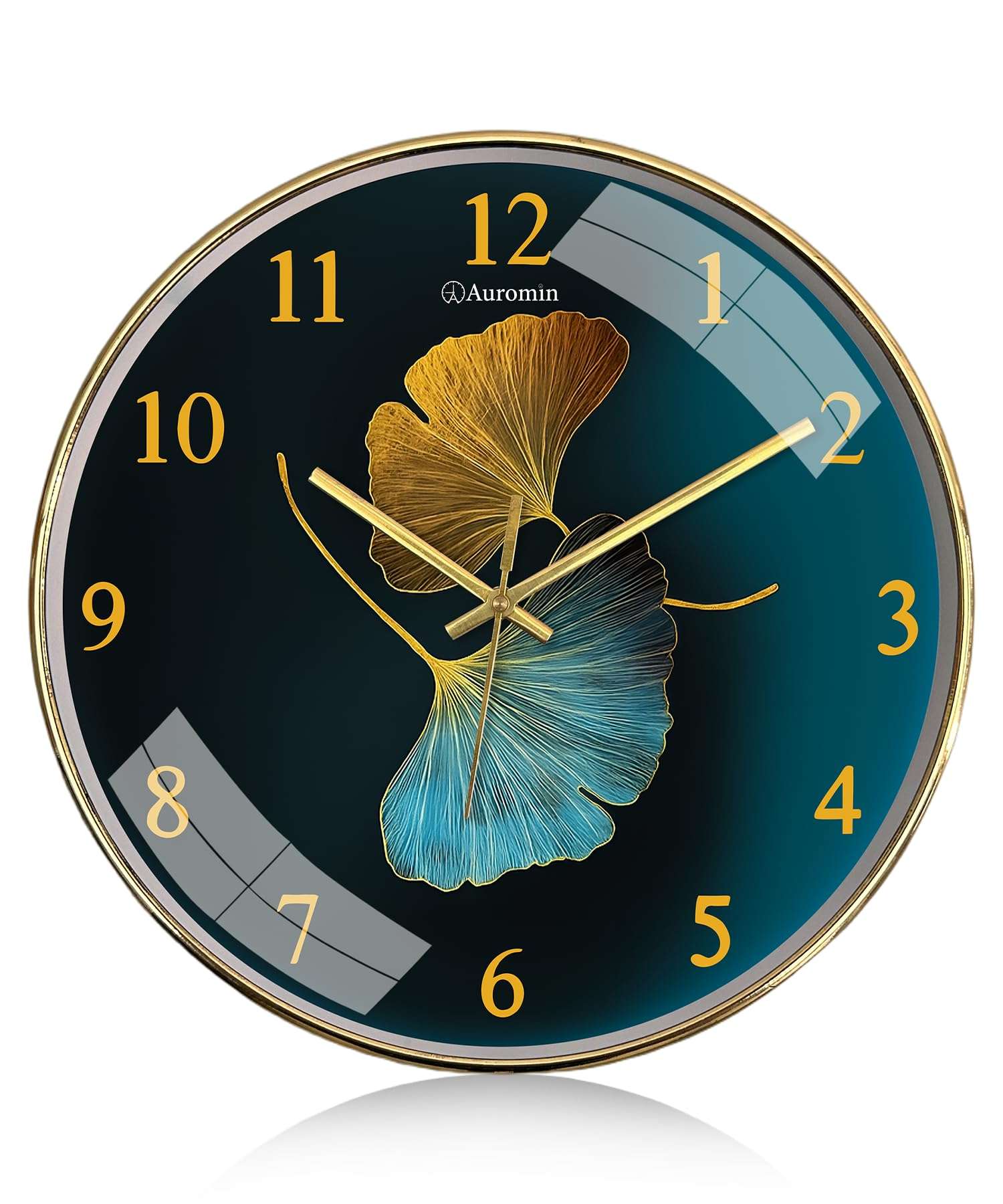 Auromin Wall Clock for Hall | Silent Wall Clock for Living Room Stylish Latest | Modern Designer Fancy Unique Wall Watch for Bedroom, Office (Gold-Leaf) 1