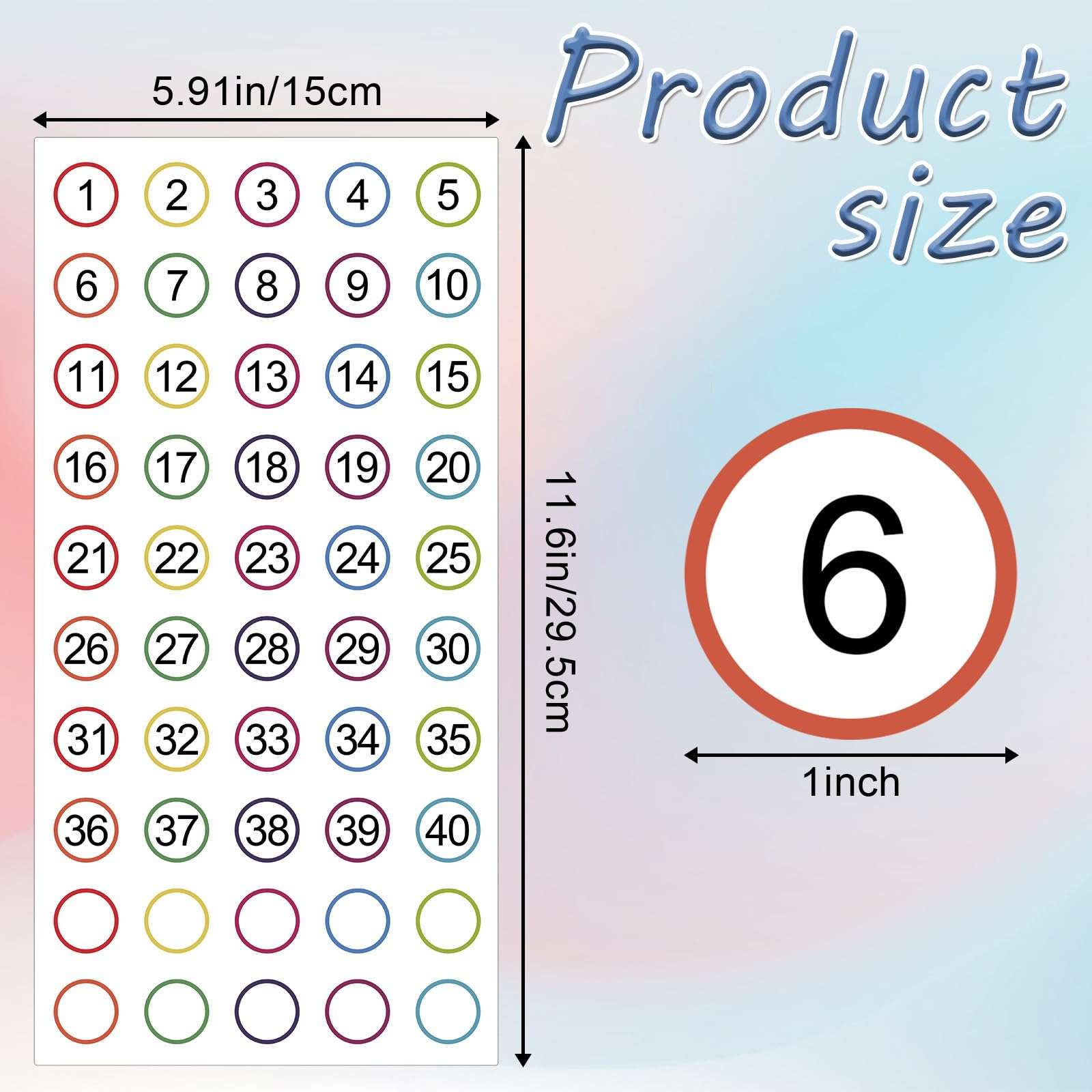 Ptwola 1000 Pcs Number Stickers 1-40 20 Sheets Dot Consecutive Number Labels Removable Self-Adhesive Colored Numbered Decals Without Residue for Office Classroom Indoor Storage Boxes Desks Chairs 3