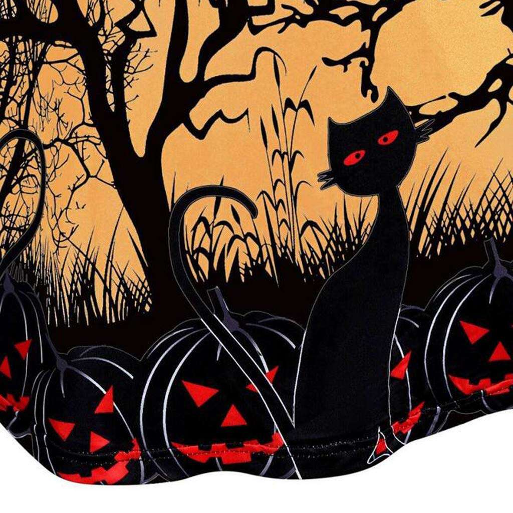 FEDULK Womens Halloween Tunic Tops O-Neck Flare Sleeve Pumpkin Cat Print Holiday Costume T Shirt Blouse(Orange, XXXXX-Large) 3