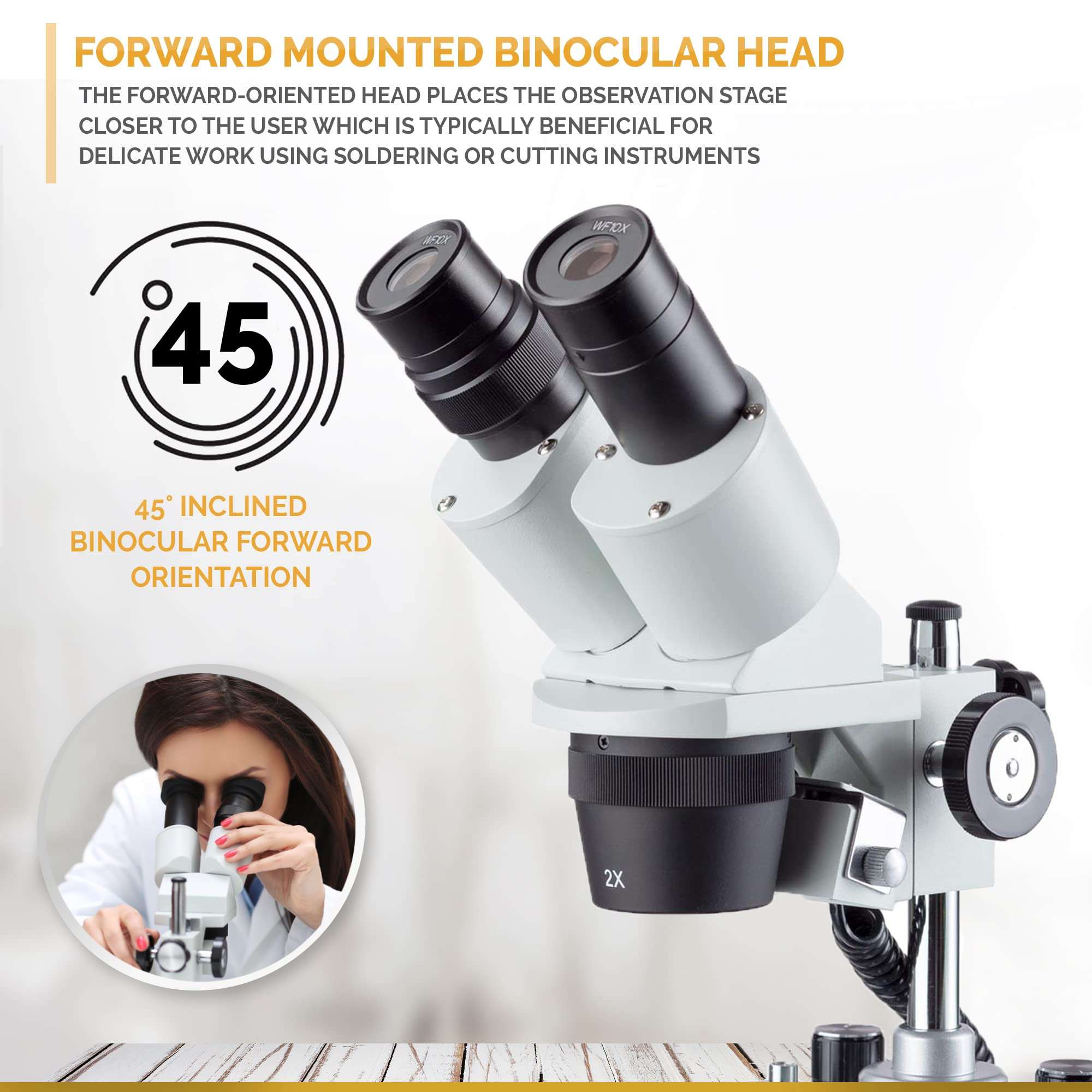 AmScope SE306R-P-LED Forward-Mounted Binocular Stereo Microscope, WF10x Eyepieces, 20X and 40X Magnification, 2X and 4X Objectives, Upper and Lower LED Lighting, Reversible Black/White Stage Plate, Pillar Stand, 120V or Battery-Powered 4