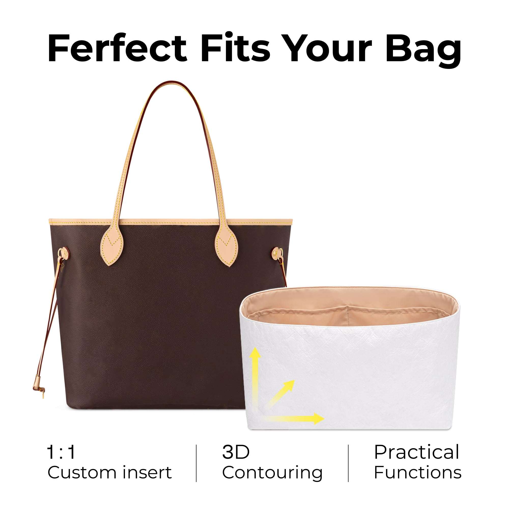 FANJI Project Tote Bag Organizer Insert for LV Neverfull S handbag, Custom Fit Inside Premium Vanile Lightweight WaterResistant Purse Insert with Cup Holder Accessories 4