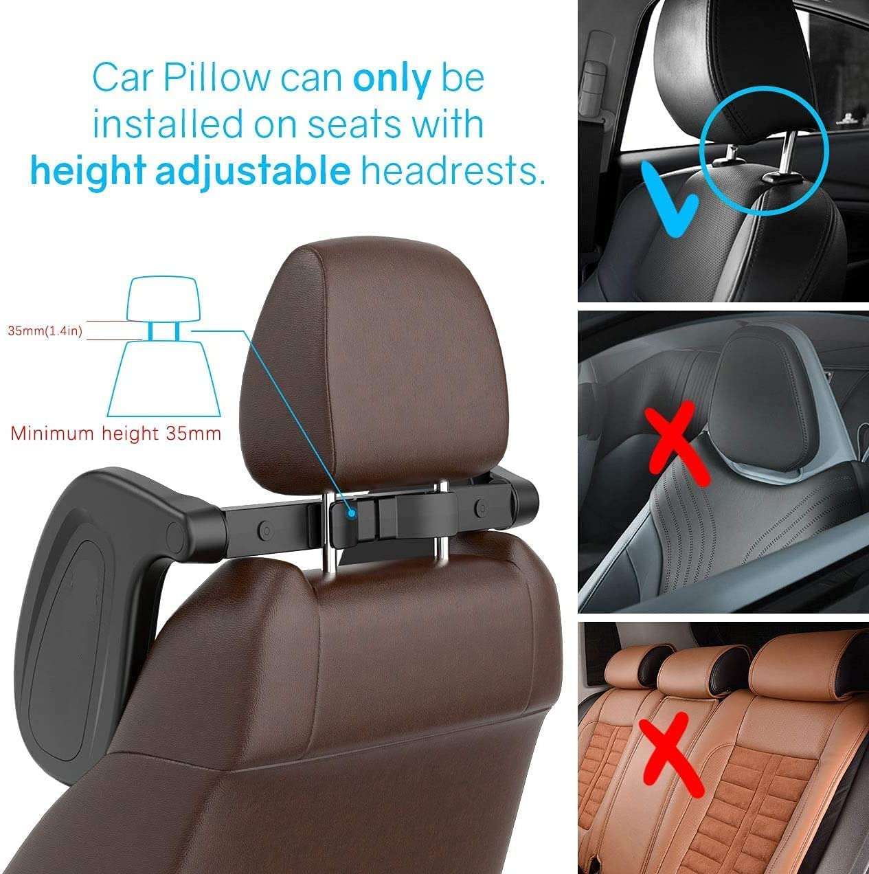 Cloyster Car Seat Headrest Pillow, Head Neck Support Sleeping Travel Seat Pillow with Cushion Foam,Premium Seat Head Pillow,360 Degree Adjustable Long Trip Rest Headrest Pillow for Kids Adult 4