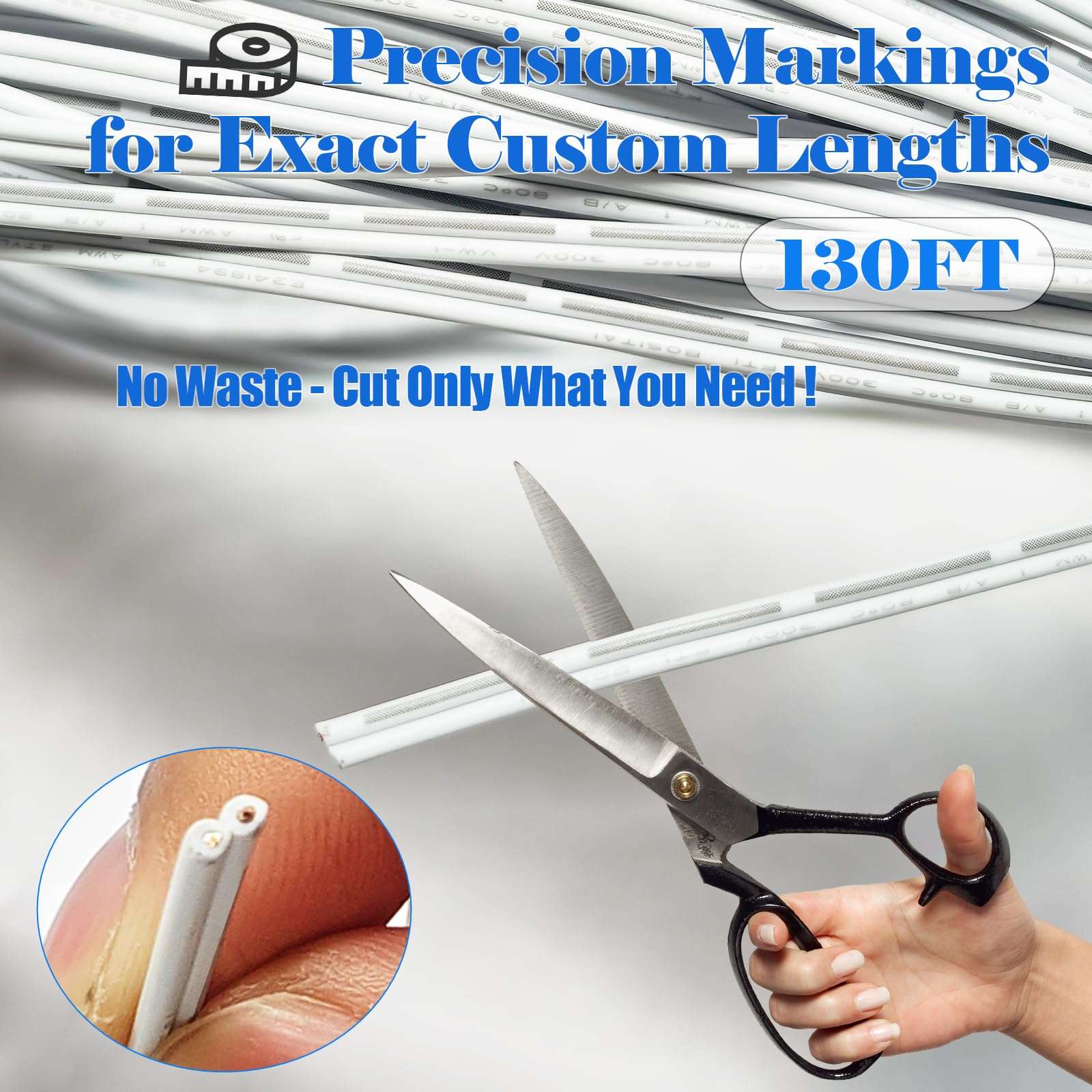 ​​130FT Garage Door Sensor Wire - 2-Conductor 24/2 AWG Bell Wire for Openers, Doorbell, Thermostat & Security Systems, Compatible with Chamberlain/Craftsman Liftmaster Cables​​ 5