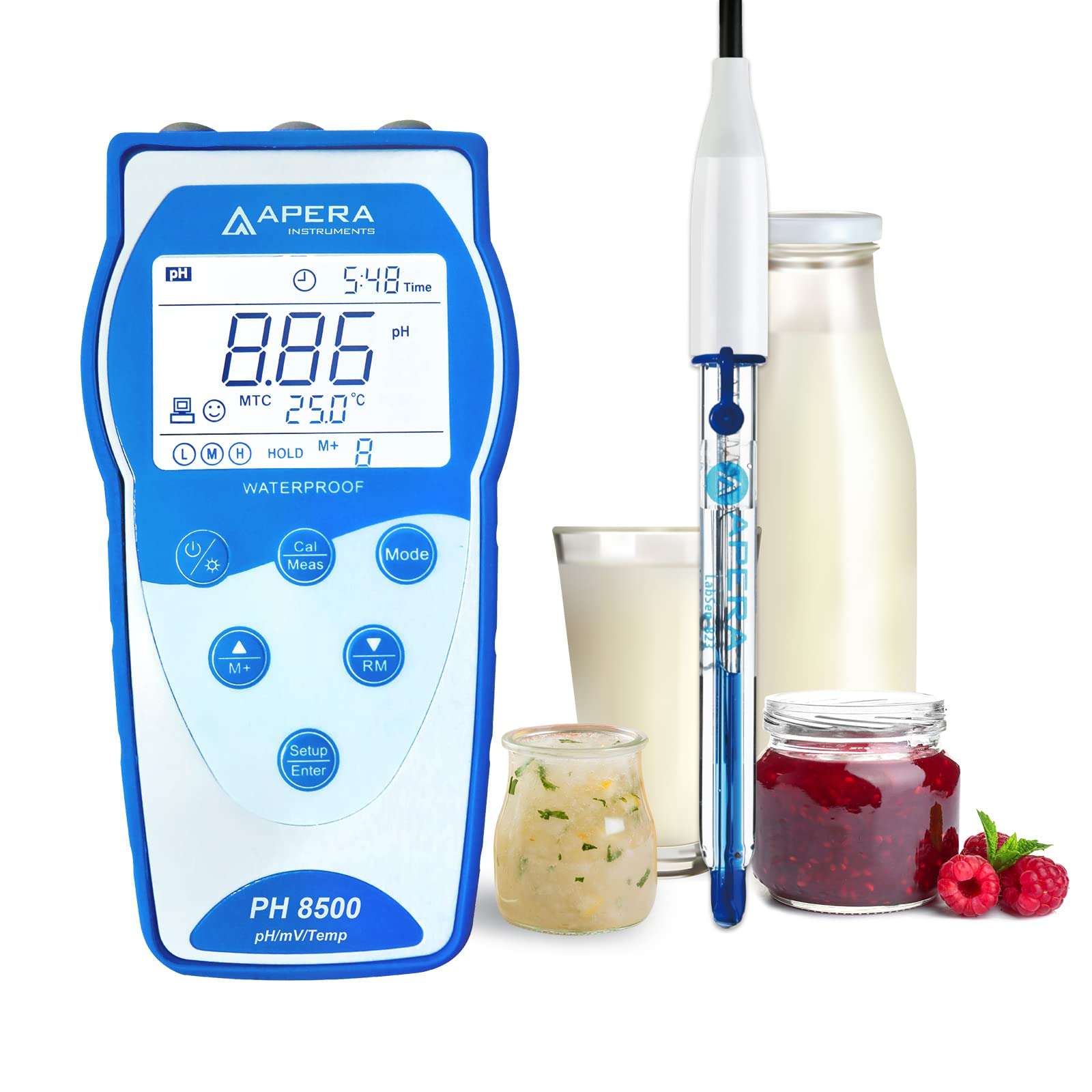 Apera Instruments Premium Series PH8500-DP Portable pH Meter Kit for Dairy Products and Liquid Food, Blue (AI5552) 1