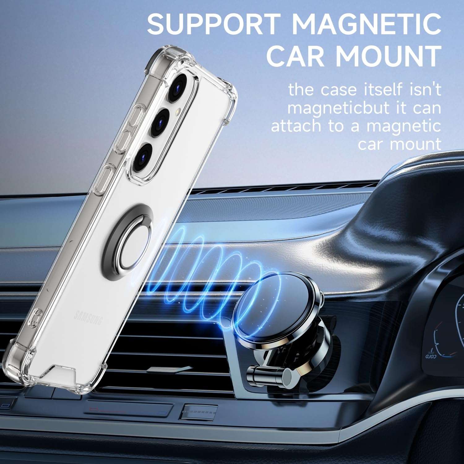 DAUPIN for Galaxy S25 Plus Case Clear with 360 Rotation Metal Ring Holder Stand, Support Magnetic Car Phone Mount Soft TPU Bumper PC Hard Protective Phone Case for Samsung S25 Plus 5G (Clear) 4