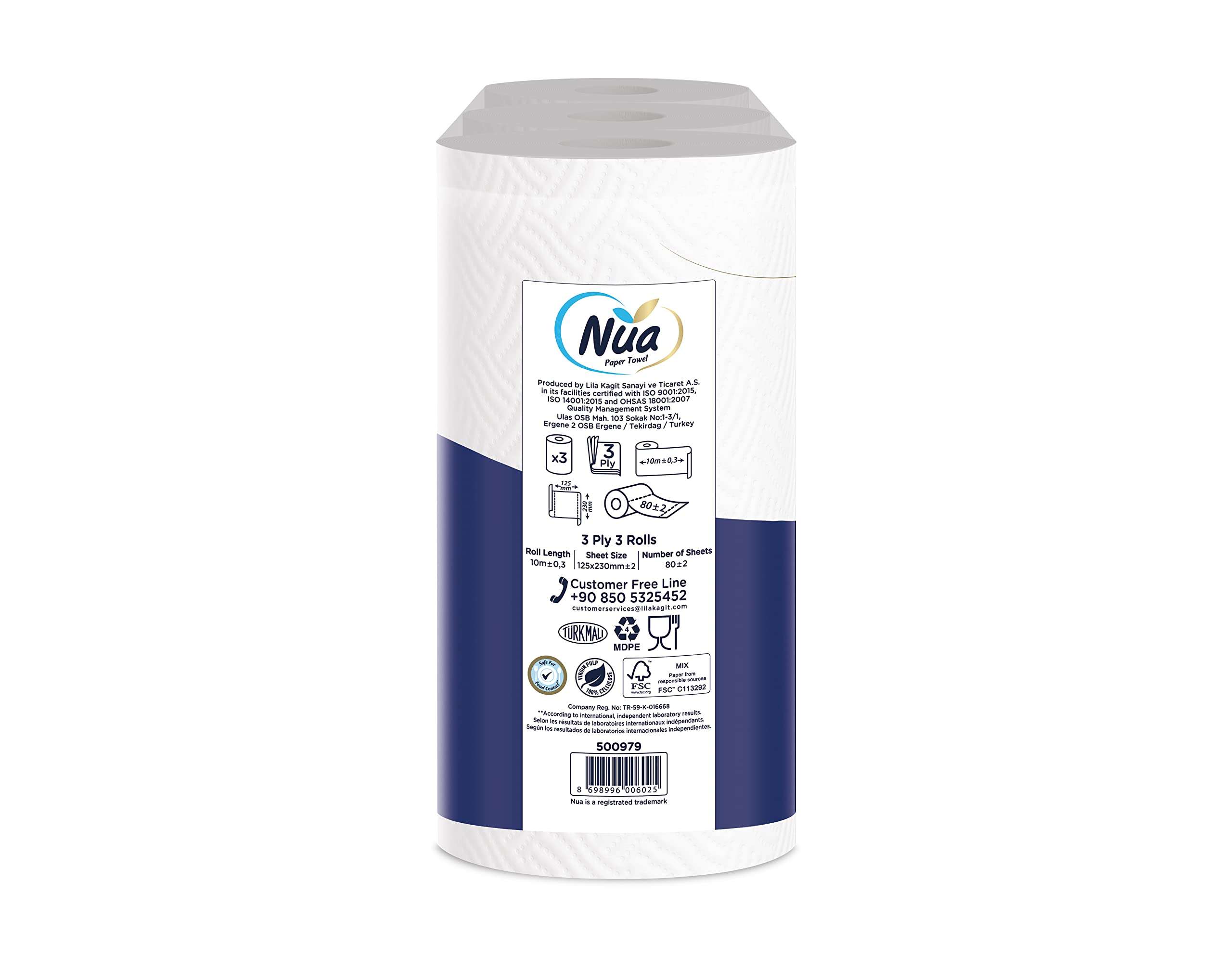 Nua Sofia Imported Paper Towel Kitchen Roll 3 Ply - 3 Rolls 3