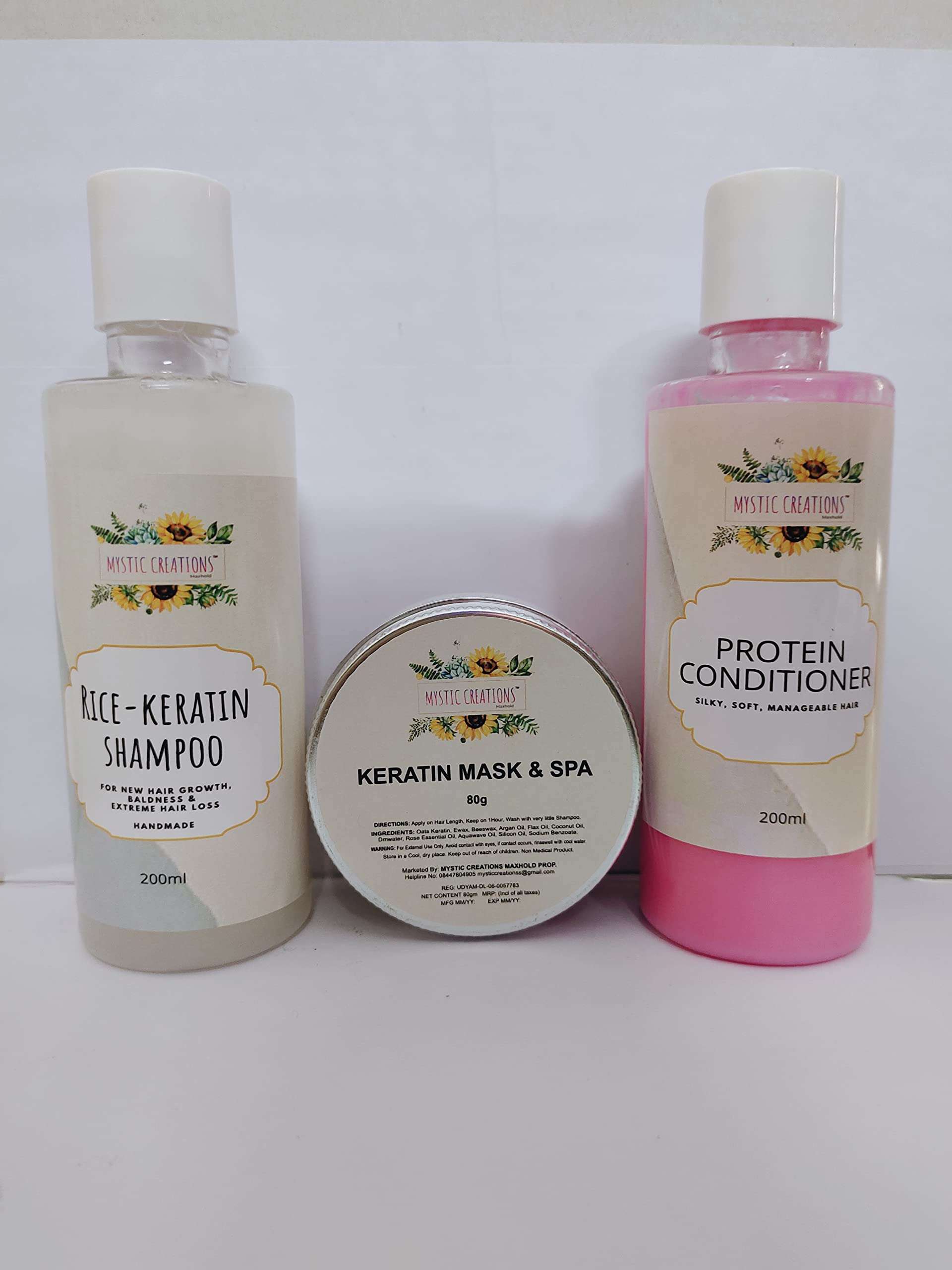 Mystic Creations Rice Shampoo Combo Keratin Hair Mask & Protein Conditioner Enriched Natural Ingridients |Strengthen Strands, Stimulate Weak Roots, Boost Shine & Add Volume To Hair 1