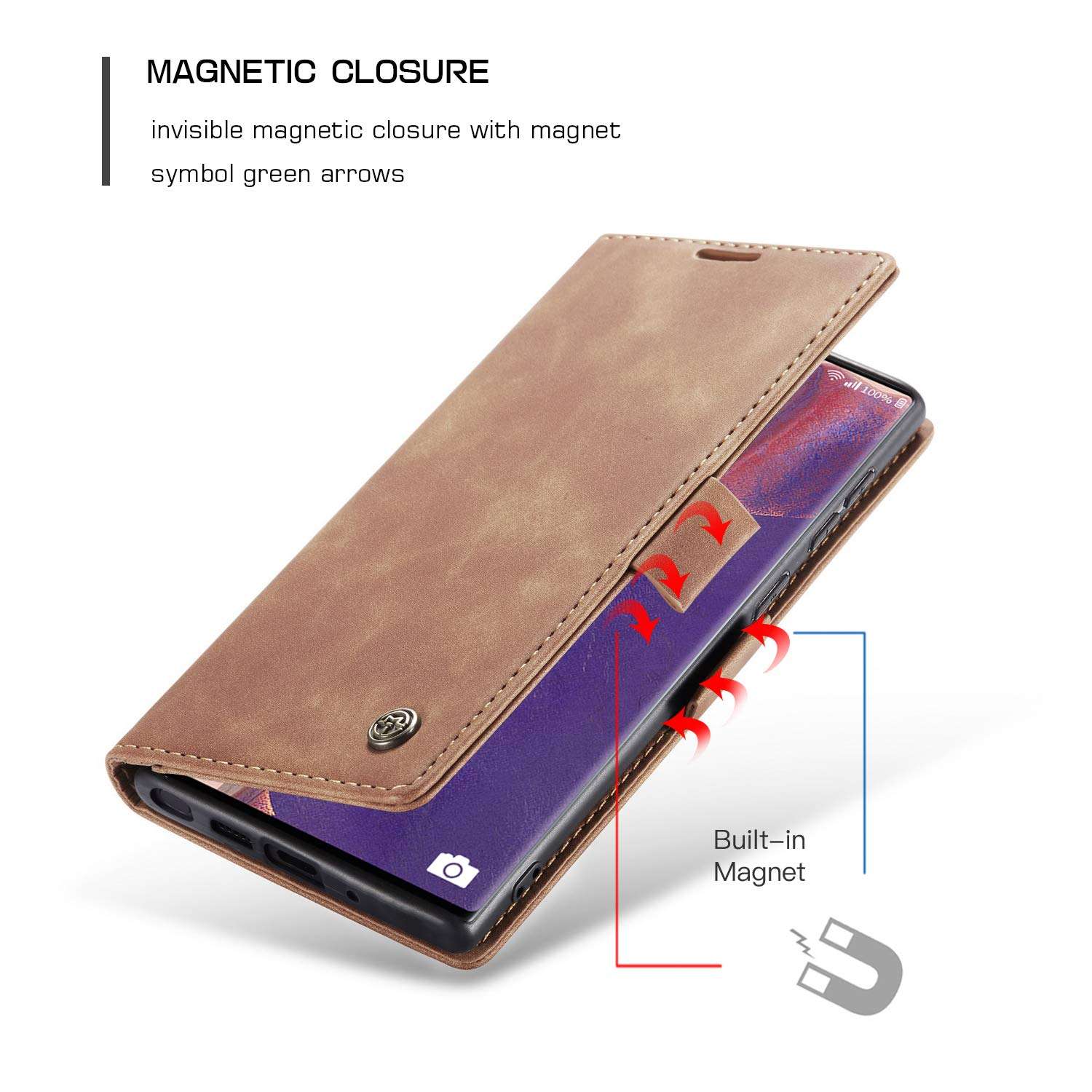 Kowauri Galaxy Note 20 Ultra Case,Leather Wallet Case Classic Design with Card Slot and Magnetic Closure Flip Fold Case for Samsung Note 20 Ultra 5G (Brown) 3