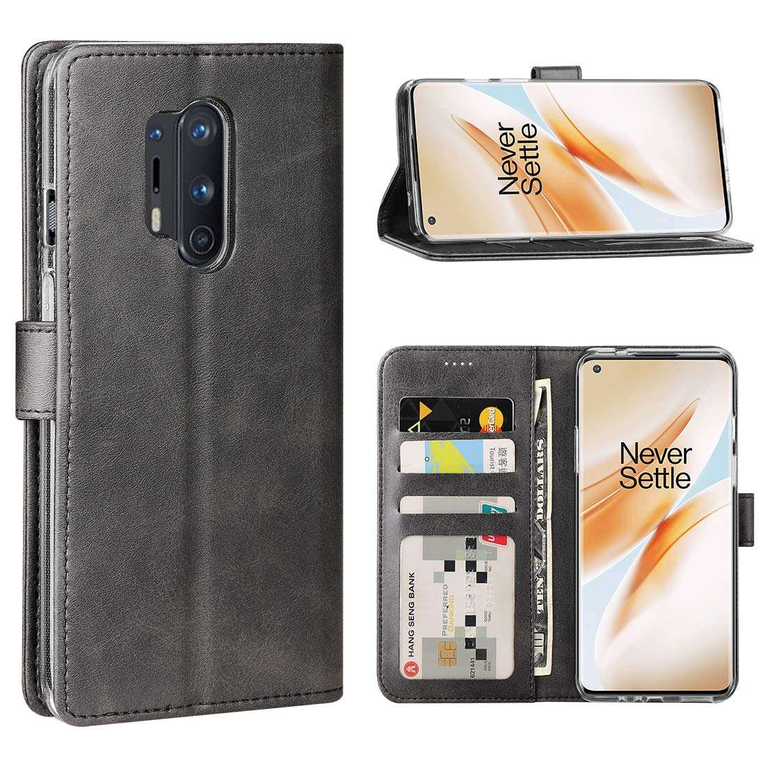 Redluckstar OnePlus 8 Pro Case, PU Leather Wallet Flip Cover [3 Card Slots 1 Money Pocket] [Magnetic Closure] [Stand] Shockproof Bumper Folio Phone Case for OnePlus 8 Pro 2020 (Black) 1