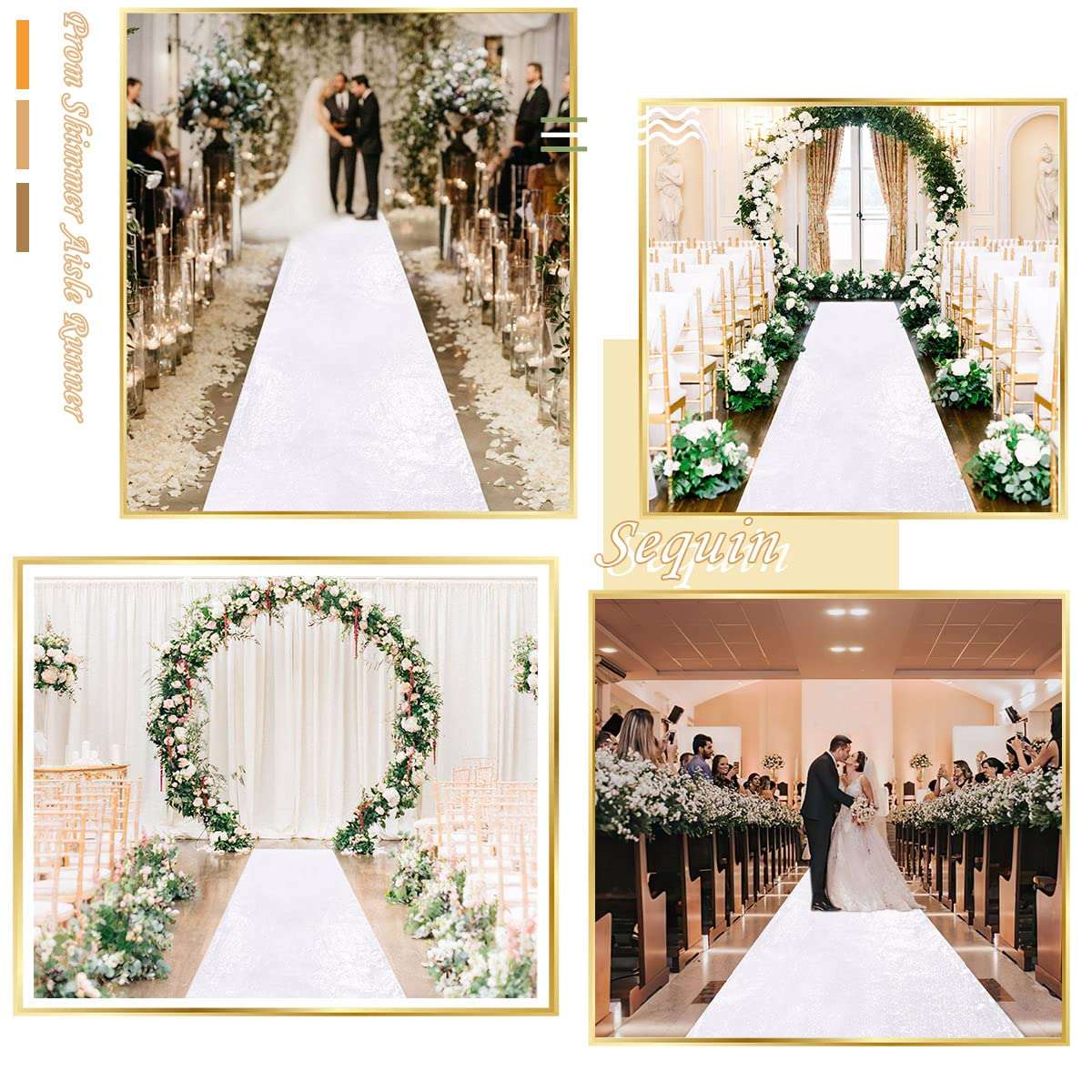 B-COOL Aisle Runner 4ftx20ft White Sequin Aisle Runners for Wedding Ceremony White Wedding Rug Indoor New Year Party Glitter Aisle Runner 4