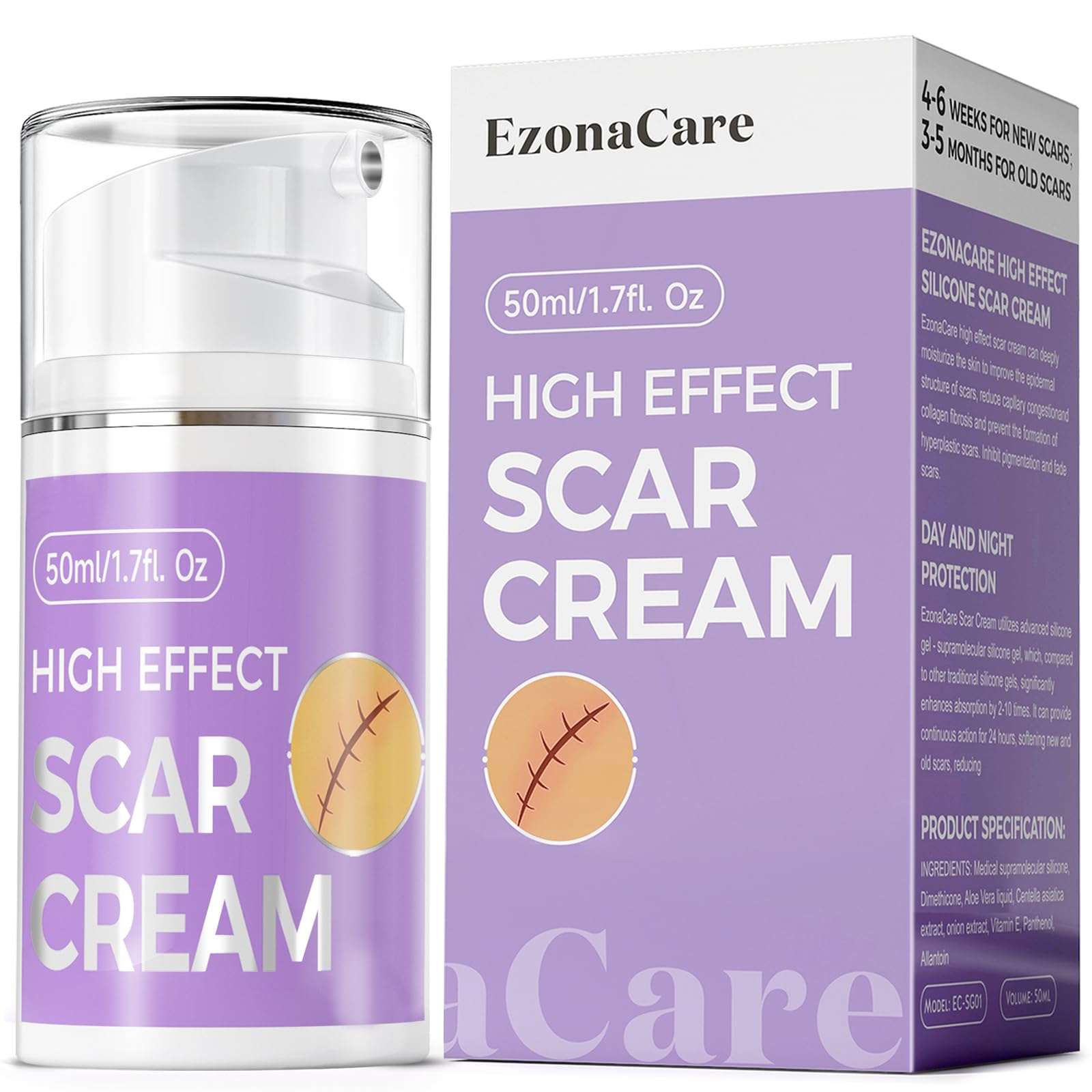 Advanced Scar Cream Silicone Scar Gel Scar Removal Cream for Face, Body, Surgical, C-section, Stretch Marks, Acne, Injury, Burns, Keloids, Old and New Scars 1.7 oz(50g) 1