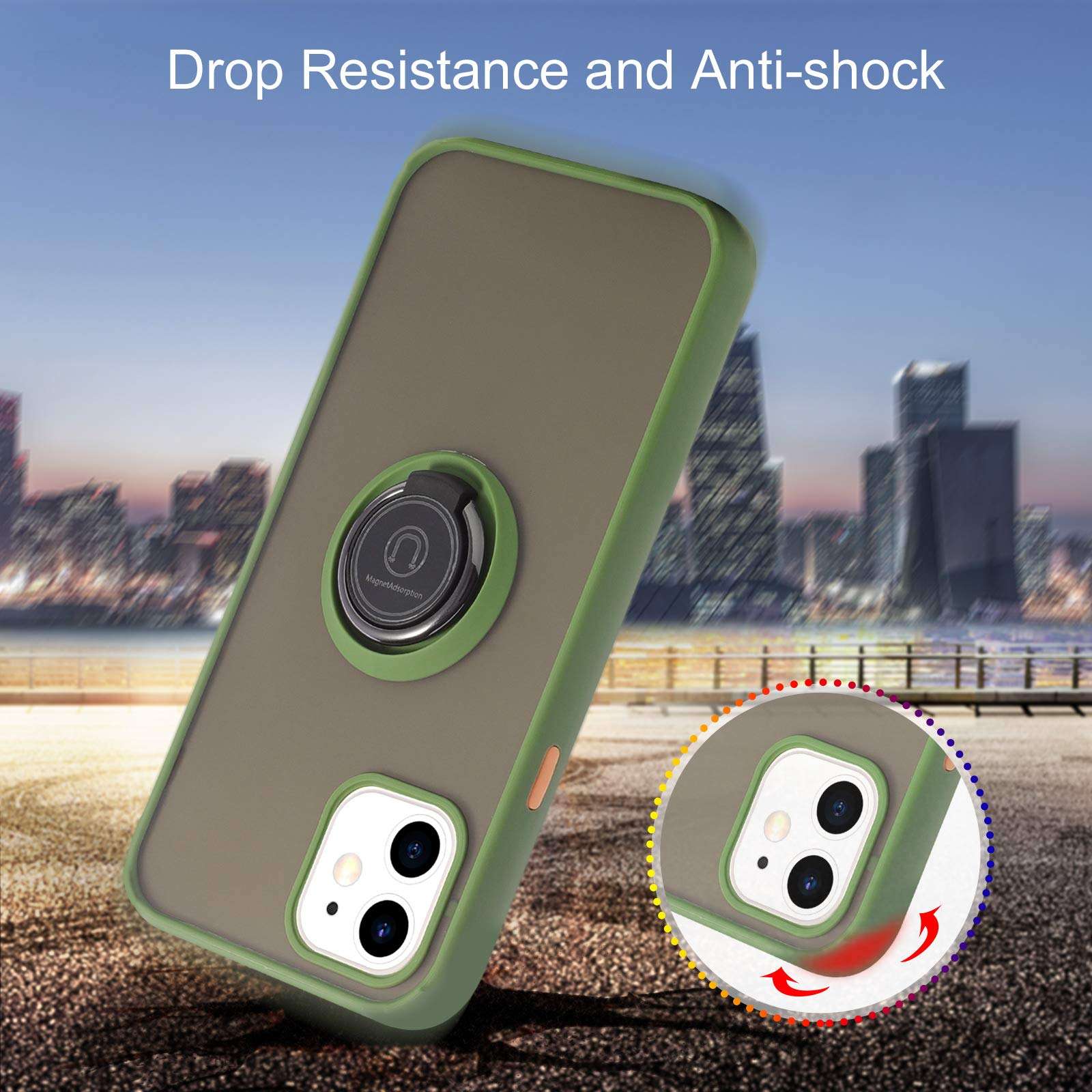 ICONFLANG Compatible with iPhone 12 Cases,360 Degree Rotating Ring Kickstand Translucent Case Shockproof Impact Protection,Support Magnetic Car Mount Holder (Green) 6