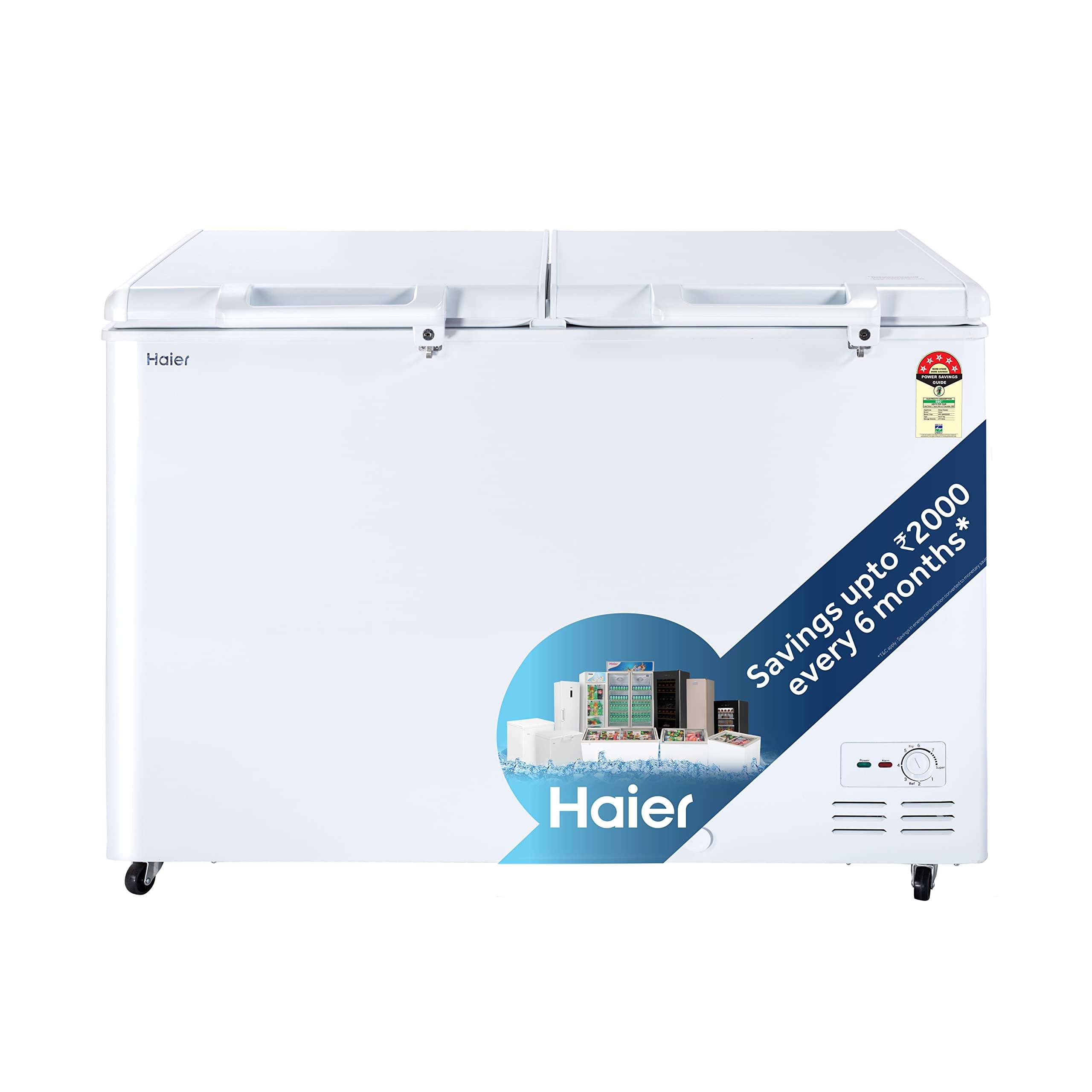 Haier HFC-400DM5, 5 Star rated Double Door Hard Top Deep Freezer, Convertible, Capacity 383 litres, White