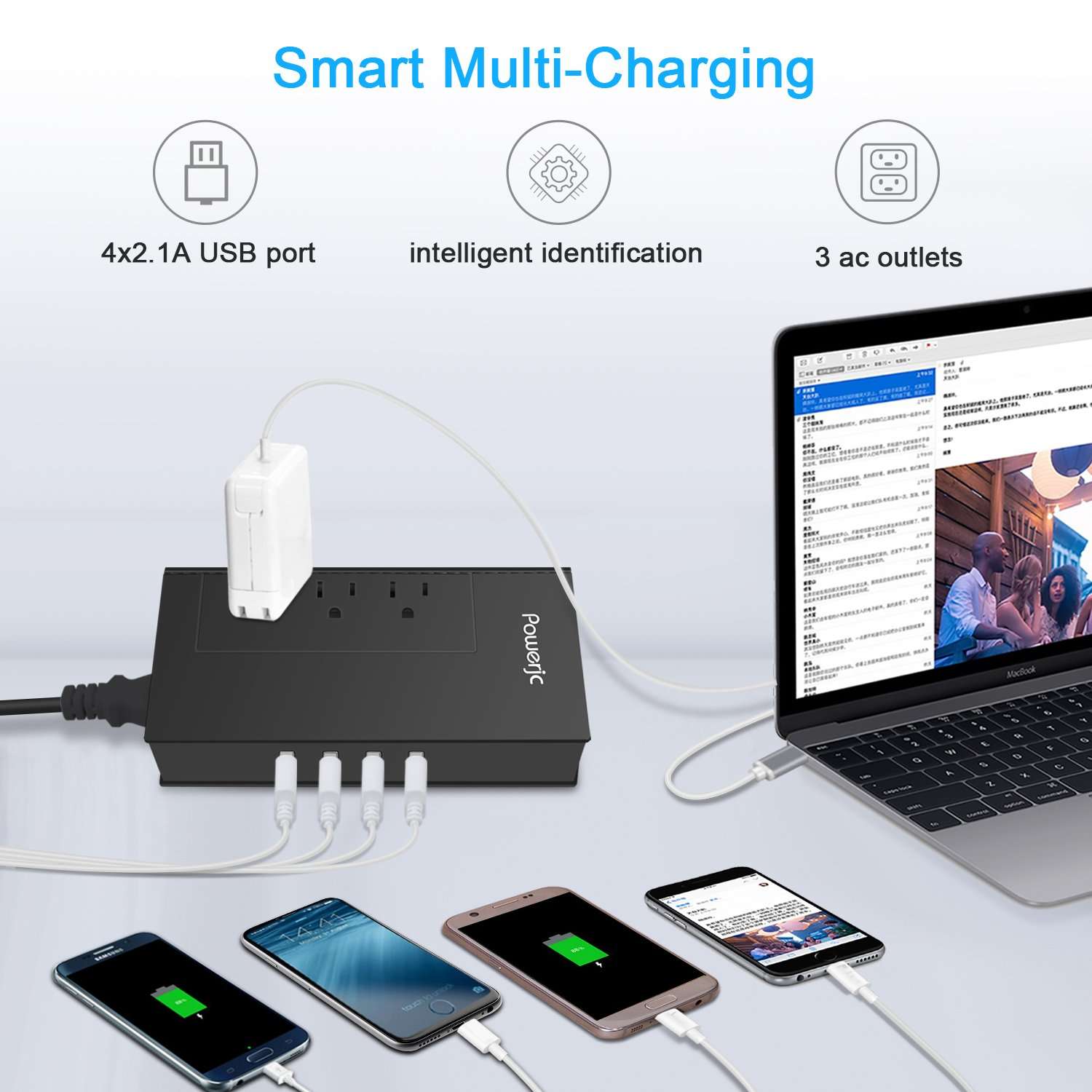 Powerjc Travel Voltage Converter Power Adapter Step Down 220V to 110V Rated Power 1875W with 4 Smart USB Charging Ports ETL for Hot Air Brush and Hair Dryer Black 2