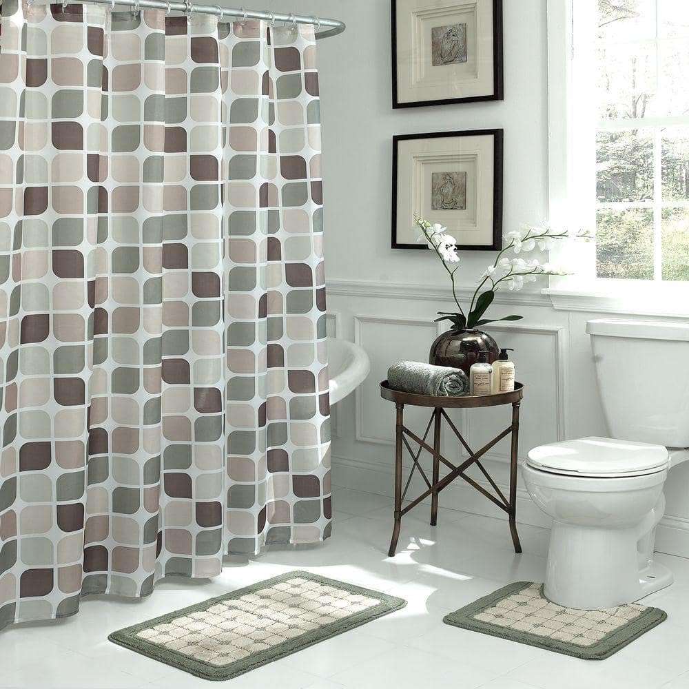 Creative Home Ideas 15-Piece Shower Curtain Set, 72"x72", Zaragoza Sage/Berber 1