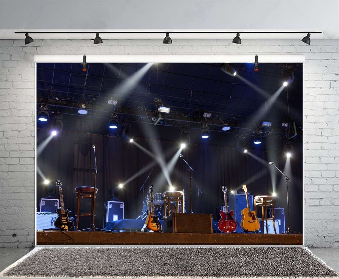 Yeele 10x8ft Band Stage Backdrop Spotlight Nightclub Show Rock Guitar Singing Performance Bar Photography Background Adult Portrait Photo Booth Video Shooting Vinyl Wallpaper Photocall Studio Prop 3