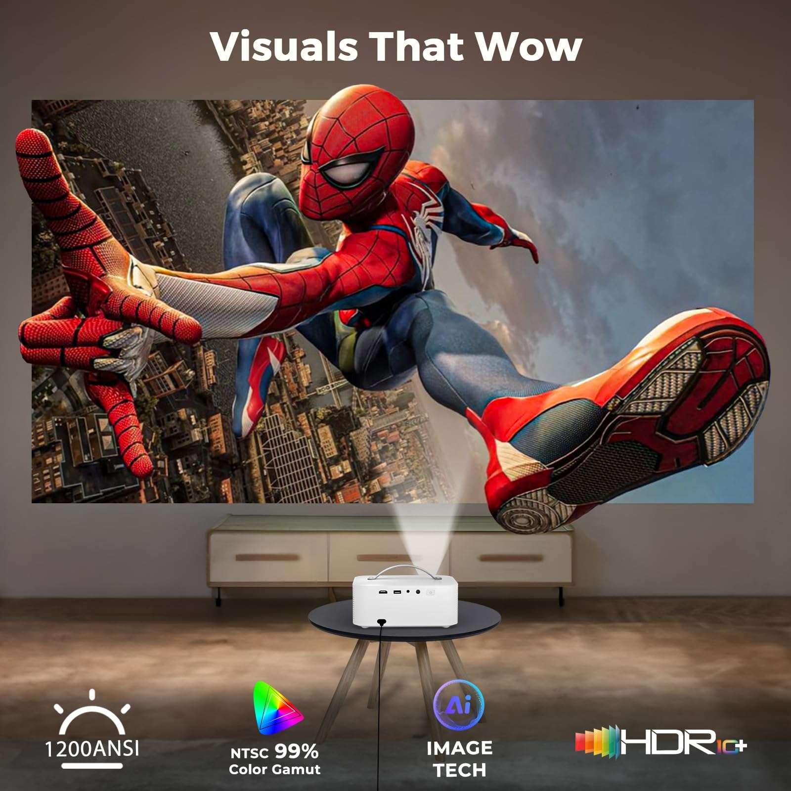 [AI Movin 2.0 System/1200 ANSI/Auto Focus] Projector-4K with WiFi 6 and Bluetooth, 30W DoIby Audio Netflix-Licensed Outdoor-Projector, Lisowod 1080P Smart Portable Proyector with HDR10+ 2025 Upgraded 6