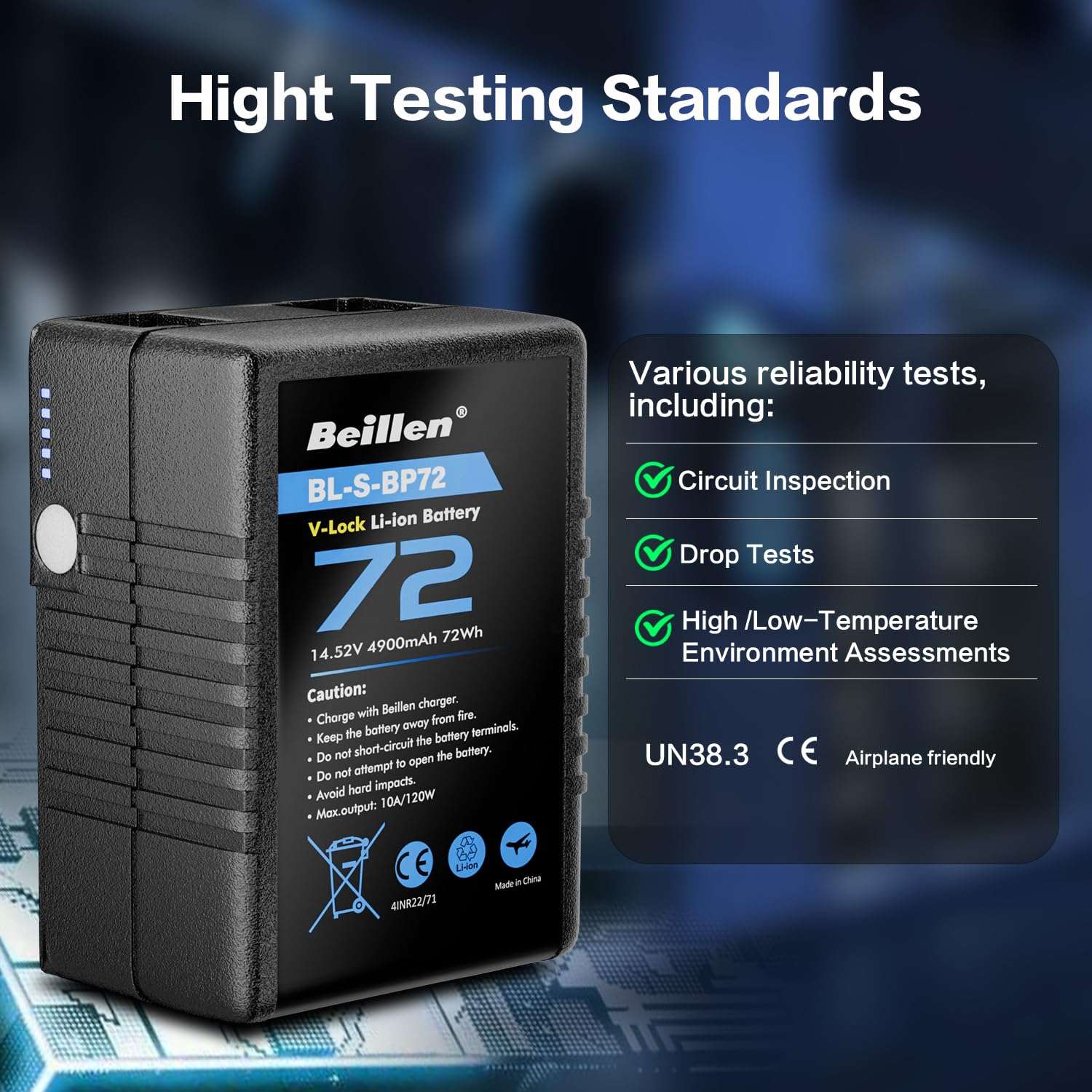 Beillen Mini V-Lock Battery with D Tap/USB C/USB A/BP, 4900mAh 72Wh 14.52V Maximum Load 100W/10A，V Lock Battery Supports 45W Fast Charging for Camera/Monitor/Camcorder/Video Light 3