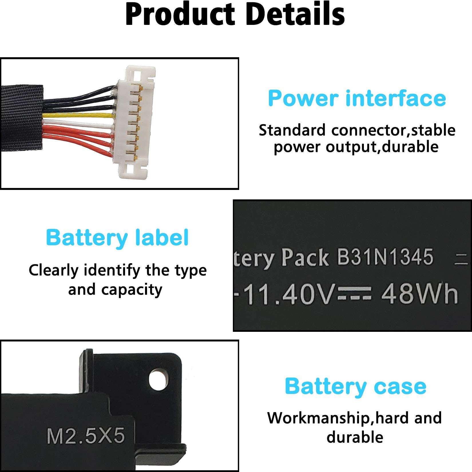 LAQUEENA B31N1345 Laptop Replacement Battery for Asus TP500L TP500LA TP500LB TP500LN Series B31BN9H 0B200-00990100 11.4V 48WH/4100MAH 3-Cell 3