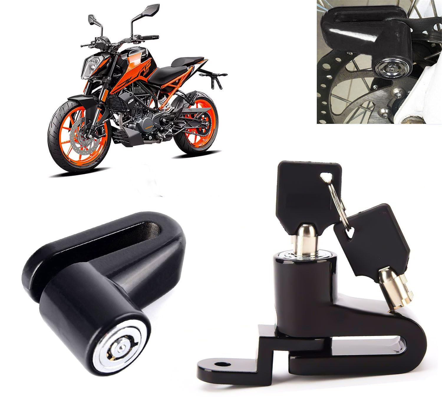 AUTO PEARL Heavy Duty Disc Brake Lock Anti Theft Stainless Steel 7mm Pin Brake Wheel Locking Security Lock Compatible with Duke 200 (Black)