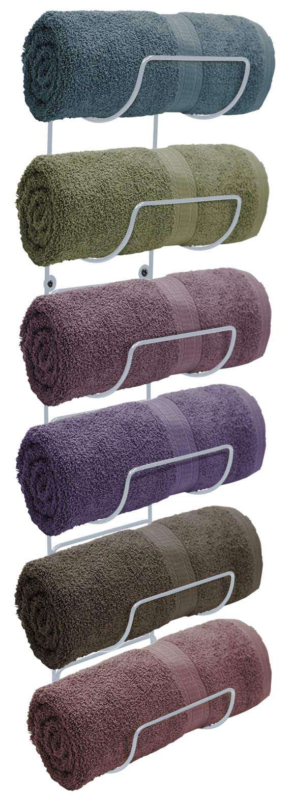 Sorbus Towel Rack Wall Mount – 6 Compartments of White Metal Towel Holder for Bathroom Decor Sets, Organizer for Linens, Gym, Rv, Door, Cabinet - Wine Rack Wall Mounted for Kitchen, Bar, Wine Cellar