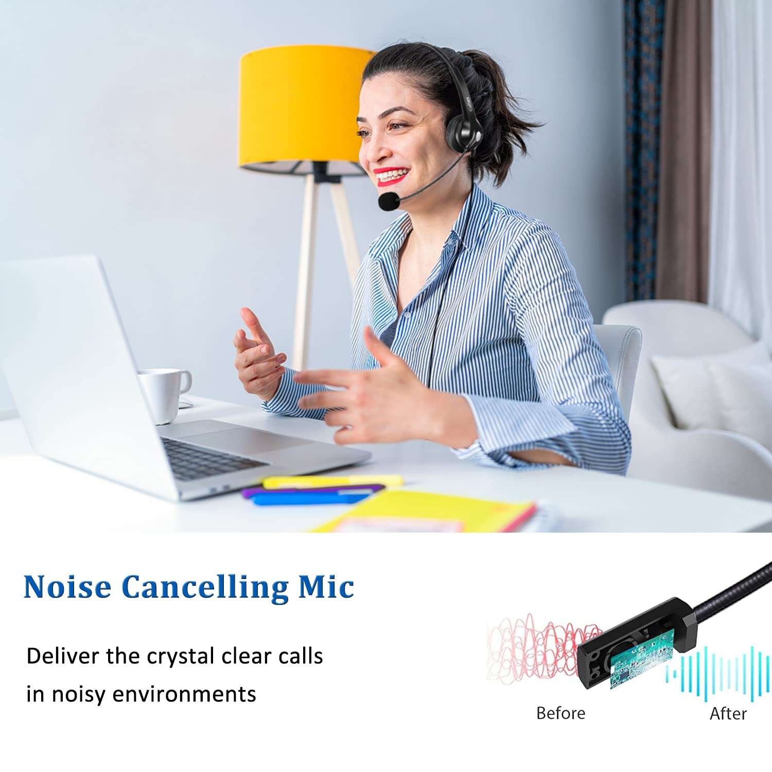 USB Headset with Microphone for PC, Computer Headset with Microphone Noise Cancelling & Mute for Mac Laptop, Wired USB Headphones for Call Center Office Classroom Skype Zoom 5