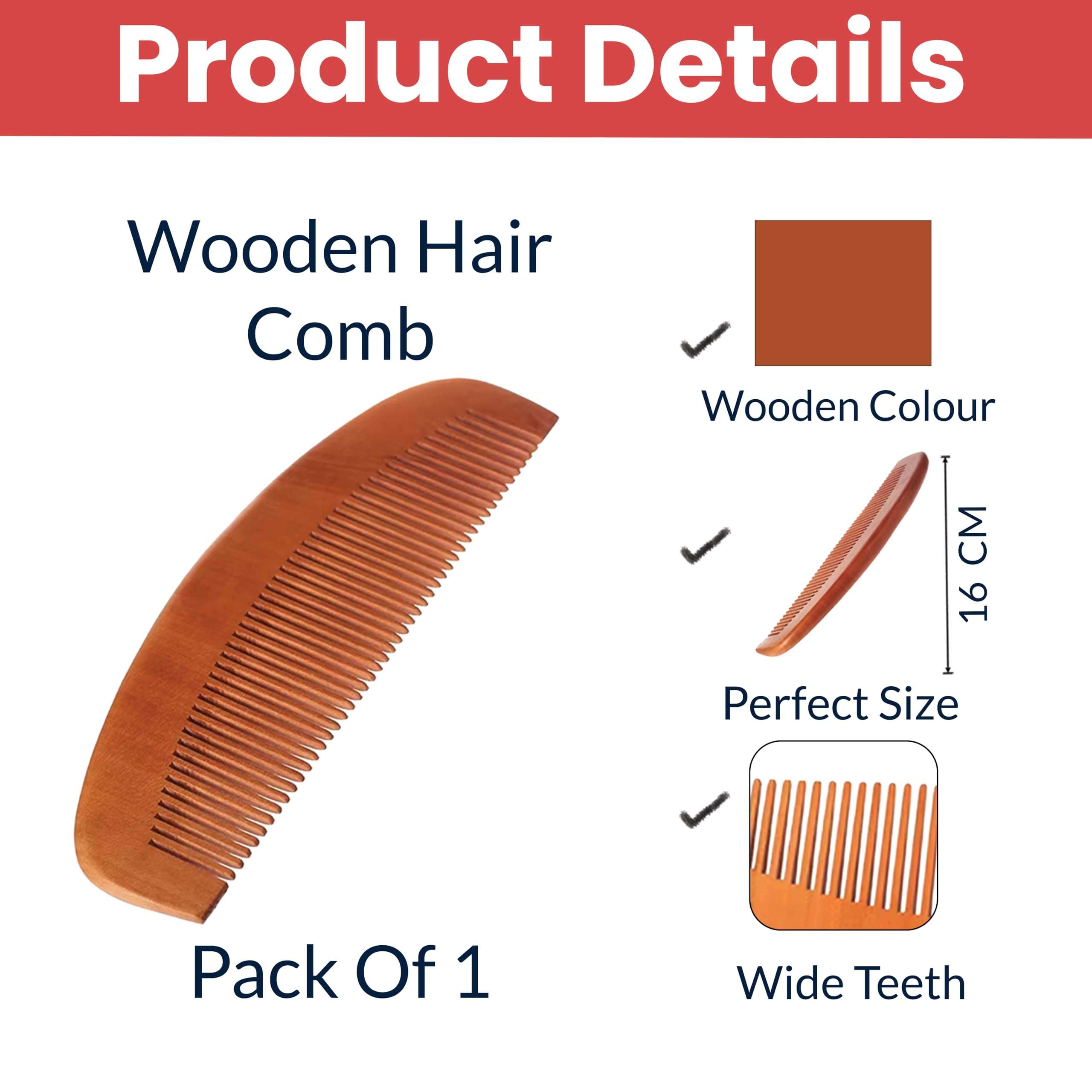 TEMPERIA (1 pcs) Kachi Neem Wooden Comb for Women & Men Hair - Wide Tooth Comb for Tangle Free Curls, Healthy Scalp, Hair Growth, Hairfall & Dandruff Control - Premium & Ergonomic Design (MN01) 3