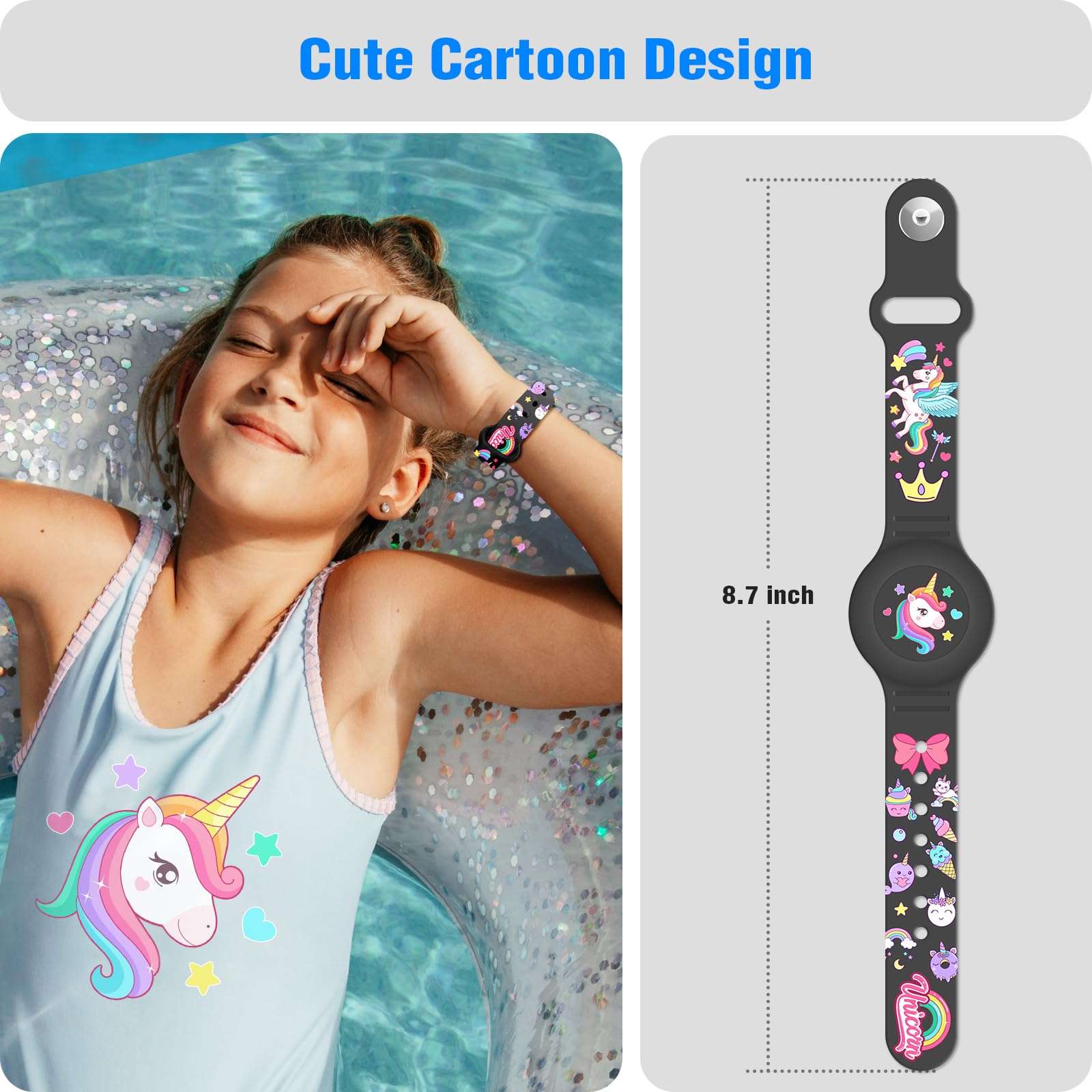 ZHOC AirTag Bracelet for Kids, Waterproof Cute Cartoon Air tag Holder for Kids with Full Coverage Anti-Lost Hidden Design, Airtag Wristband Accessories for Child Black 3