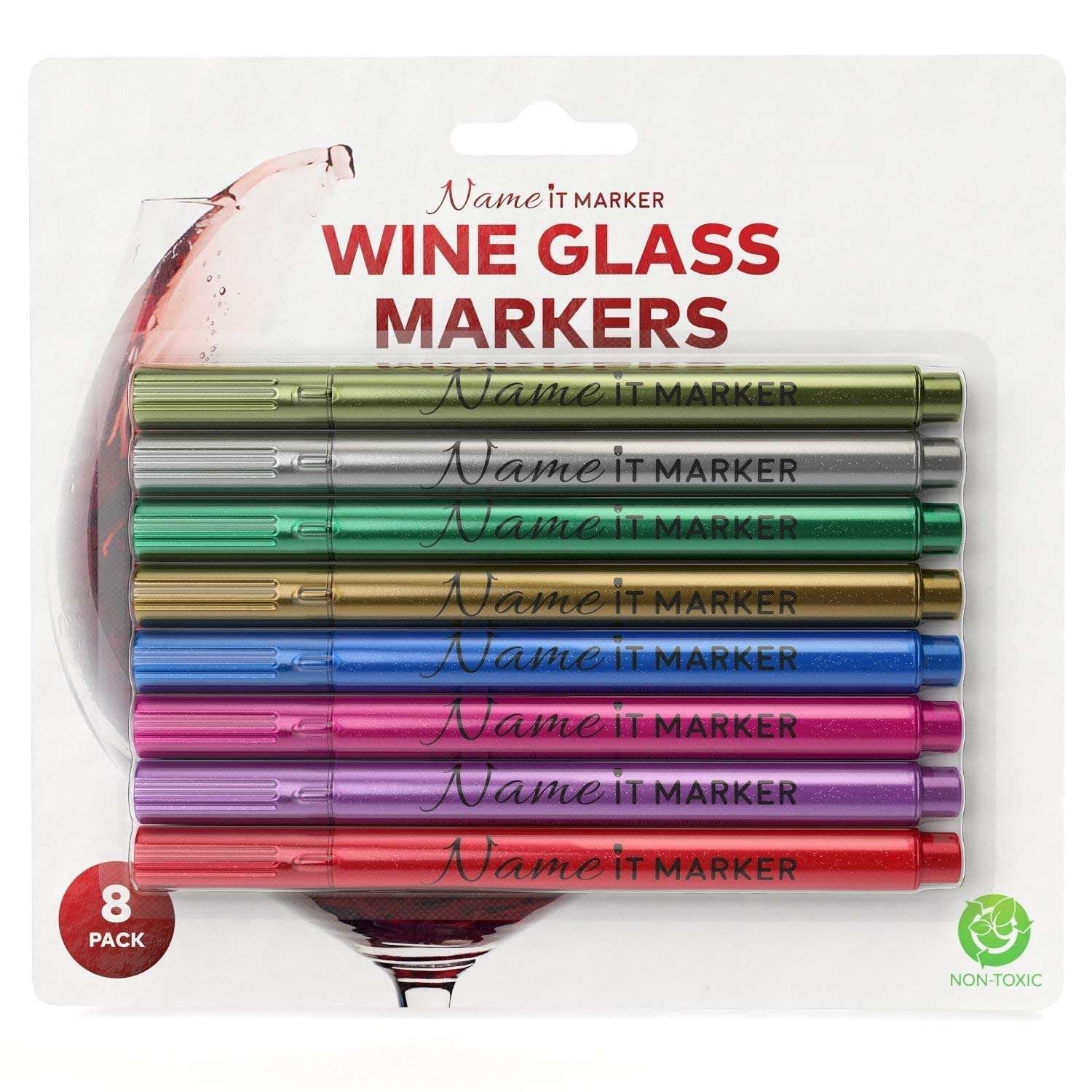 Name It Marker, Metallic Wine Glass Pens, Food Grade Ink in Fun Colors! Personalize Your Drinks Like Wine Charms , Set of 8 1