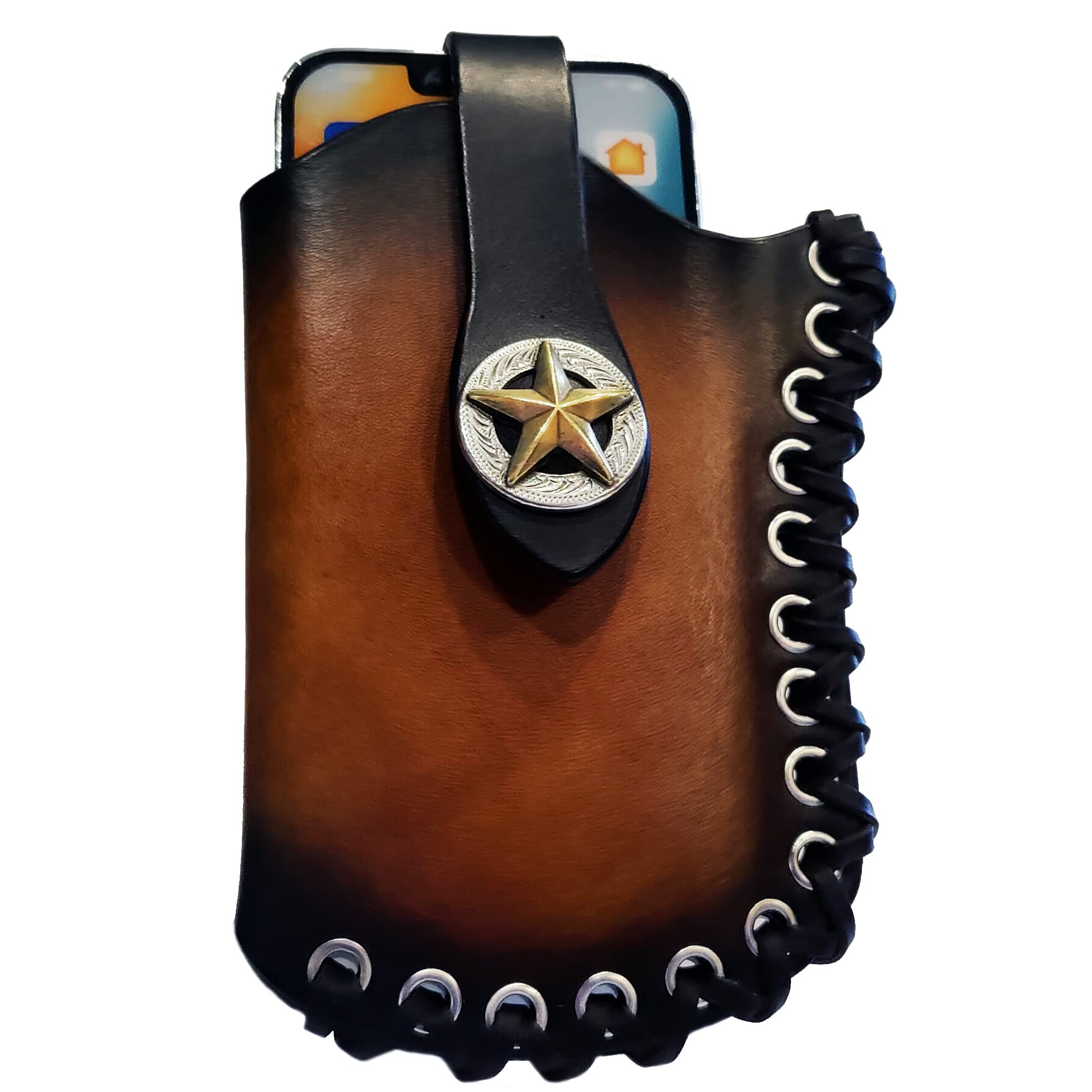 Leather Phone Holster with Texas Star Snap - Made for Any Phone! Western Style Lace Handmade in the USA 2 (OnePlus 10T, For Left Hip)