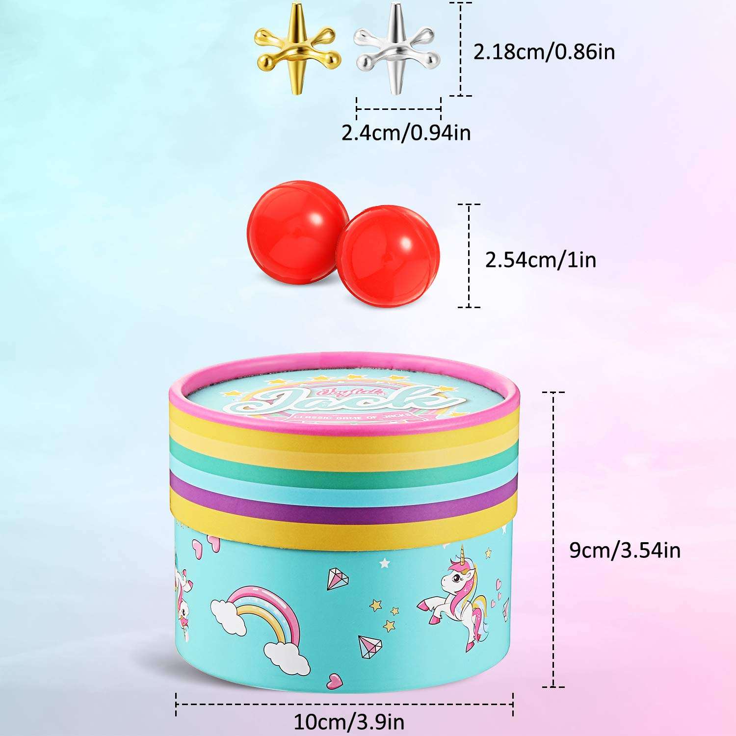 4 Set Joyful Jacks Game Set Include 4 Pieces Bouncy Rubber Balls 40 Pieces Classic Jack Stones Gold and Silver Metal Jacks and Instructions for Boys Girls and Adults 2