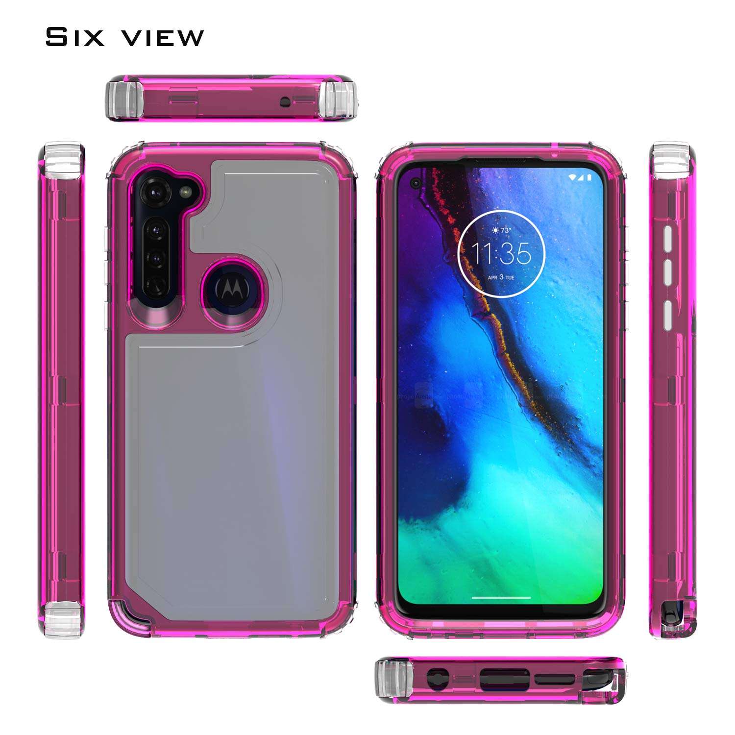 UNC Pro 3 in 1 Cell Phone Case for Motorola Moto G Stylus 2020 Released, Heavy Duty Full Edge Protection Hybrid Shockproof Bumper Case Cover for Women Girls, Clear Hot Pink 2