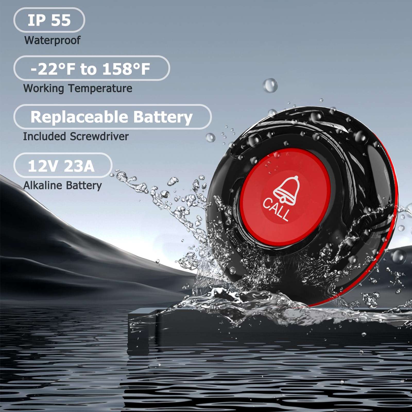 CallToU Caregiver Call Button Wireless Call Bell Alert Button for Seniors/Patients Call Light System for Elderly Home 2 Plugin Receiver 4 Waterproof Transmitter 5