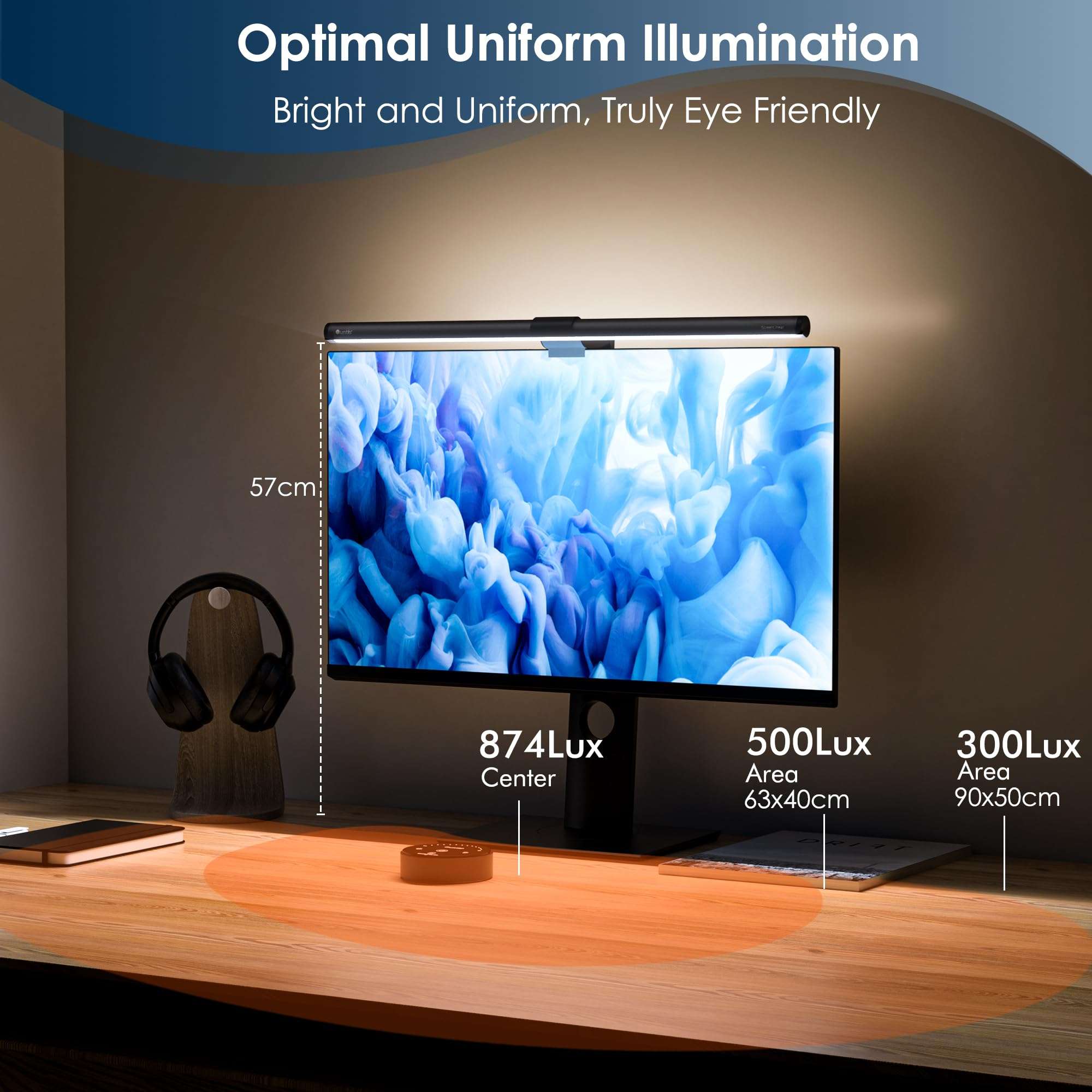 Quntis Monitor Light Bar, Screen Monitor Lamp with Backlight for Eye Caring, Dimmable Screen Light Bar Computer Light No Screen Glare Home Office Work Desk Lamp 6