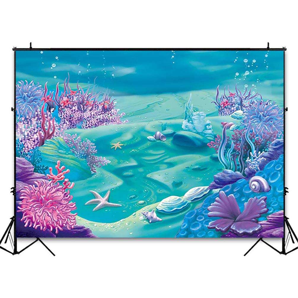 COMOPHOTO Under The Sea Mermaid Backdrop Deep Blue Sea Castle Shell Photography Background Child Kids Mermaid Themed Birthday Party Decoration Backdrops (8x6ft) 4