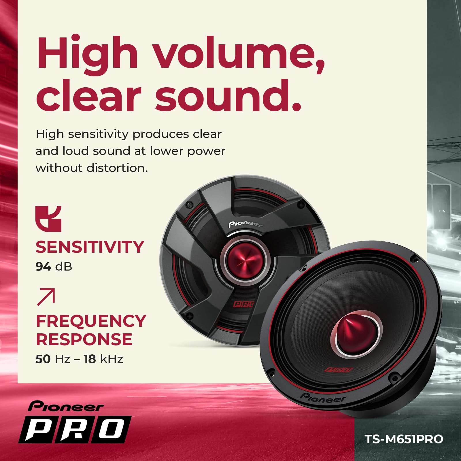 Pioneer P.R.O. Series TS-M651PRO 6.5” Speakers (Pair) – 300W Max, Perfect for high-SPL Builds and pro-Level car Audio 5